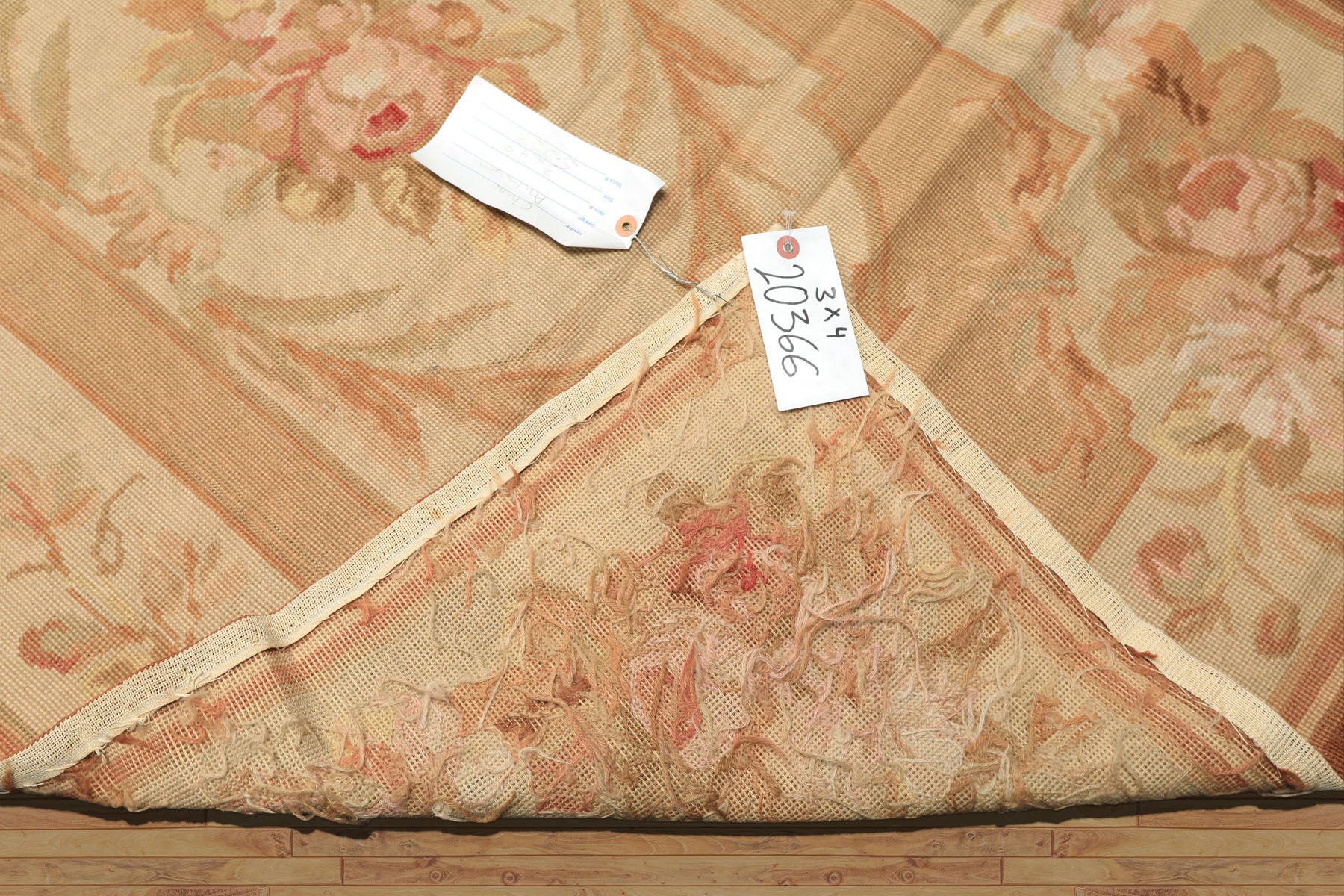 3x5 Beige, Tan, Rose Color Hand Woven French Needlepoint Wool Traditional Oriental Rug