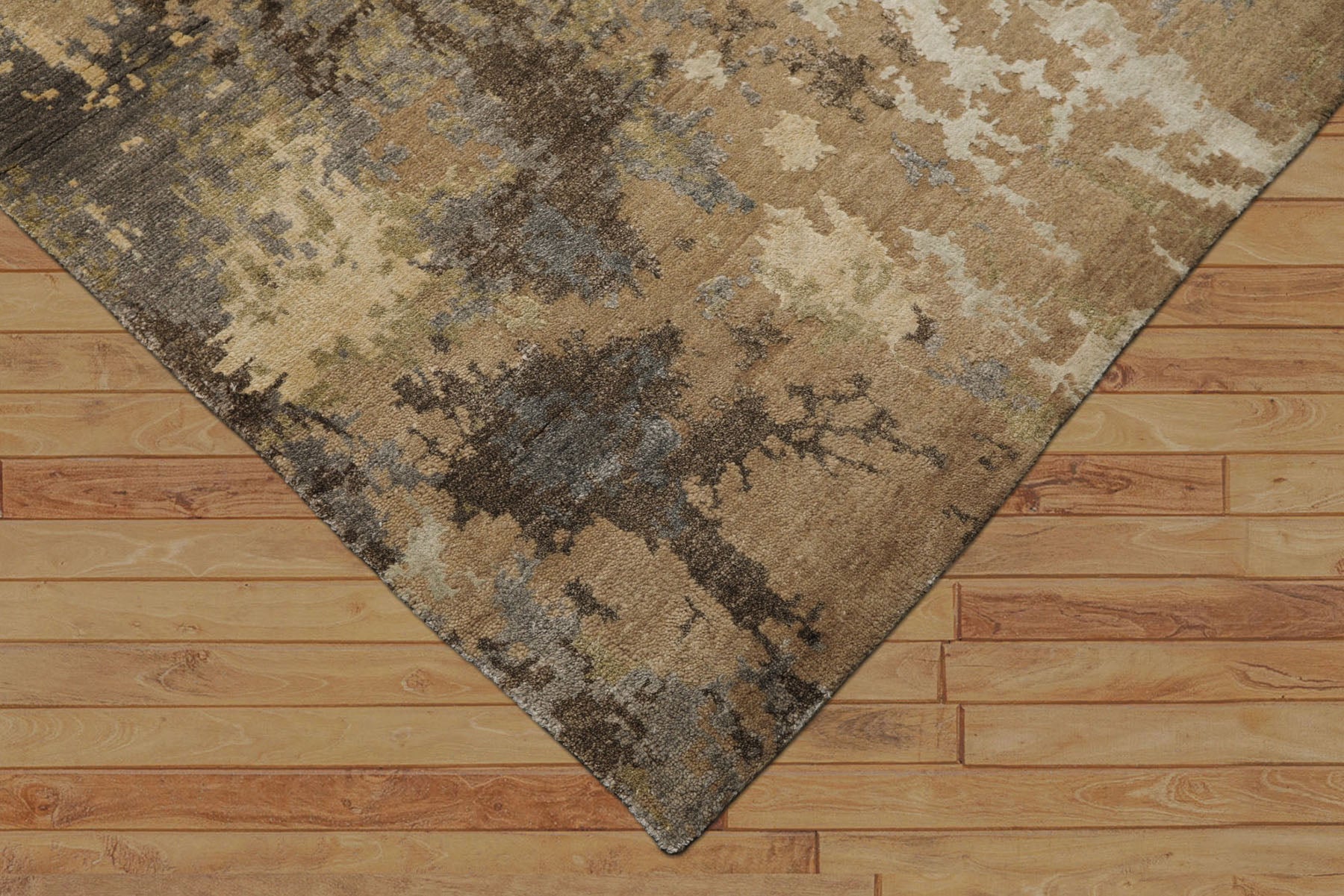 8x10 Brown, Gray, Beige Color Hand Knotted Sherpa Wool & Bamboo Silk Modern Oriental Rug