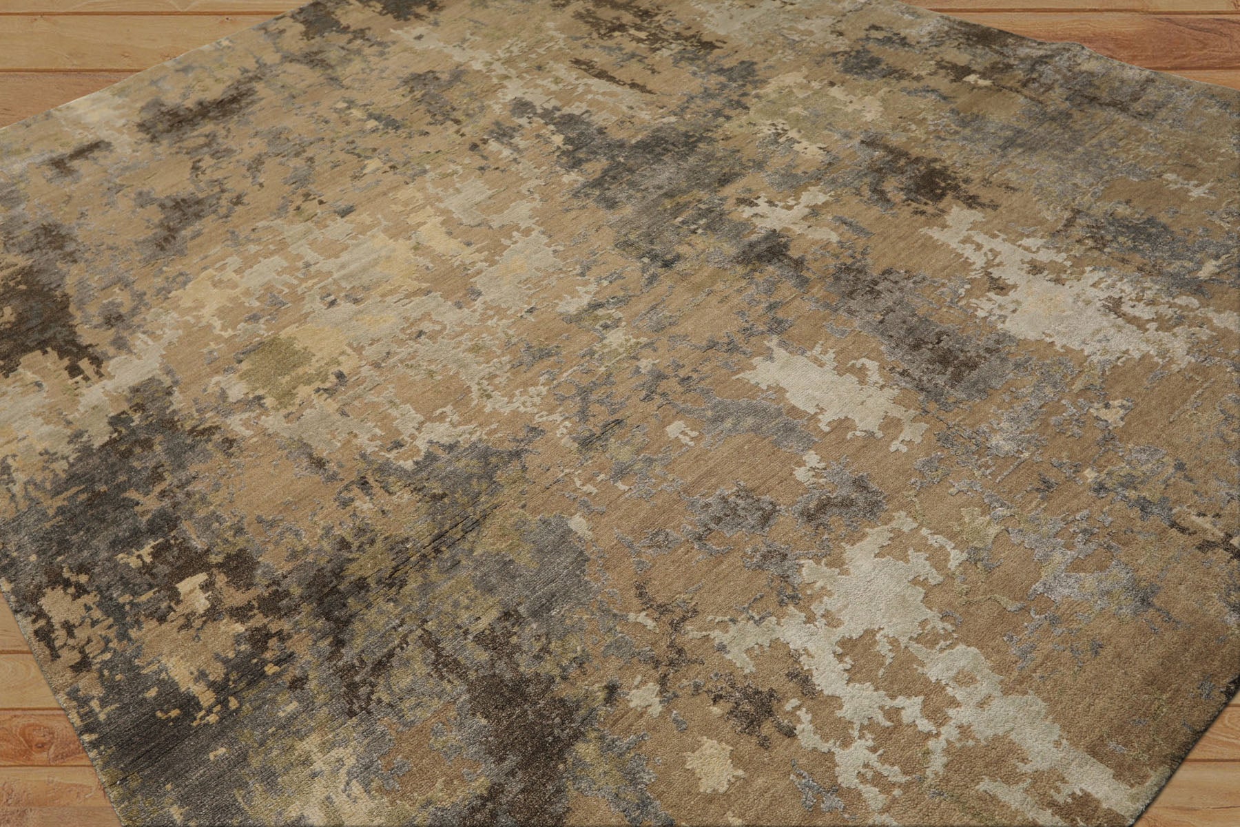 8x10 Brown, Gray, Beige Color Hand Knotted Sherpa Wool & Bamboo Silk Modern Oriental Rug