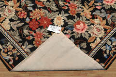 4x6 Black, Ivory, Tan Color Hand Woven French Needlepoint Wool Traditional Oriental Rug