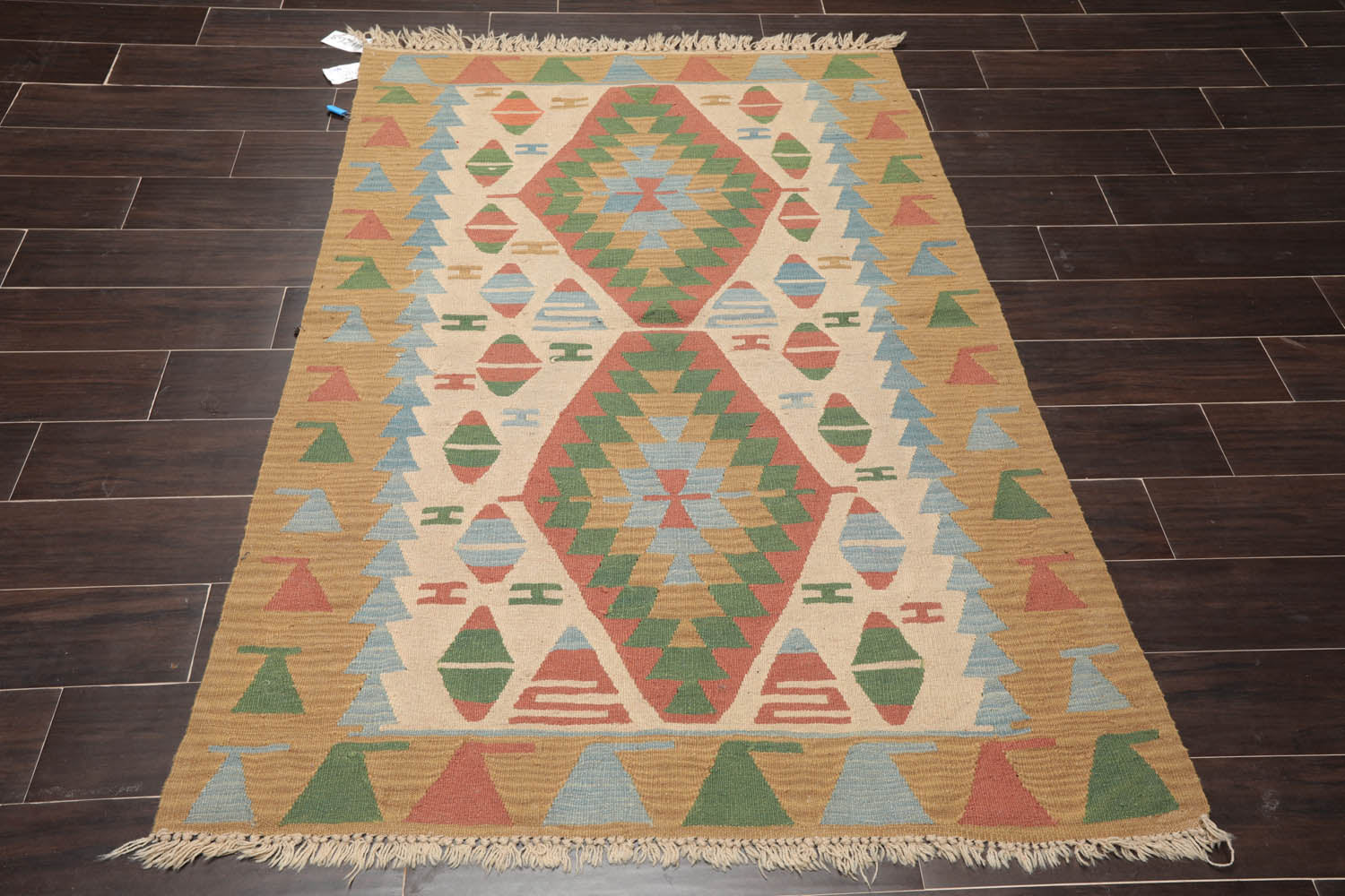 4x6 Beige, Rust, Green Color Hand Woven All-Over 100% Wool Traditional Oriental Rug