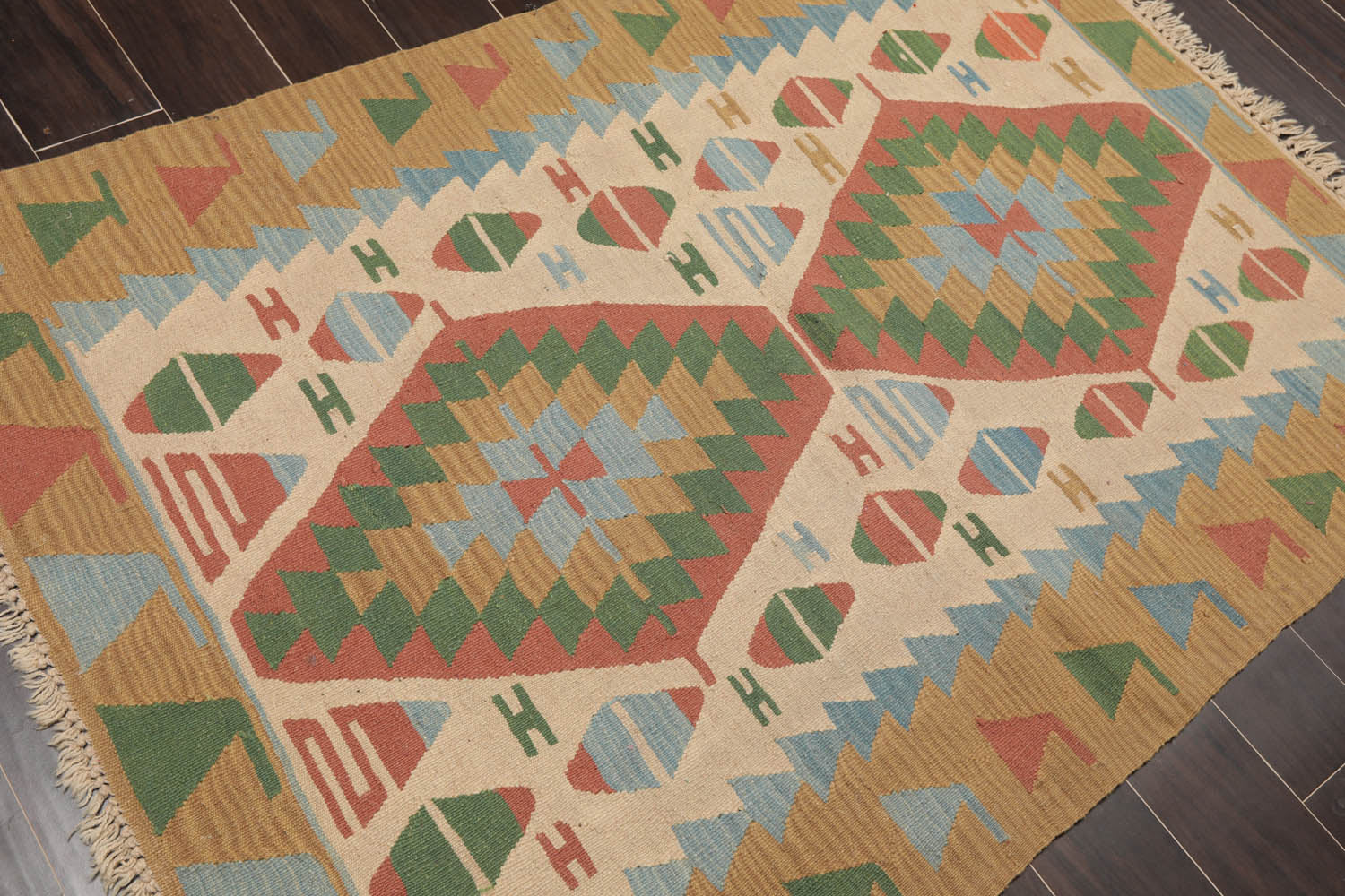 4x6 Beige, Rust, Green Color Hand Woven All-Over 100% Wool Traditional Oriental Rug