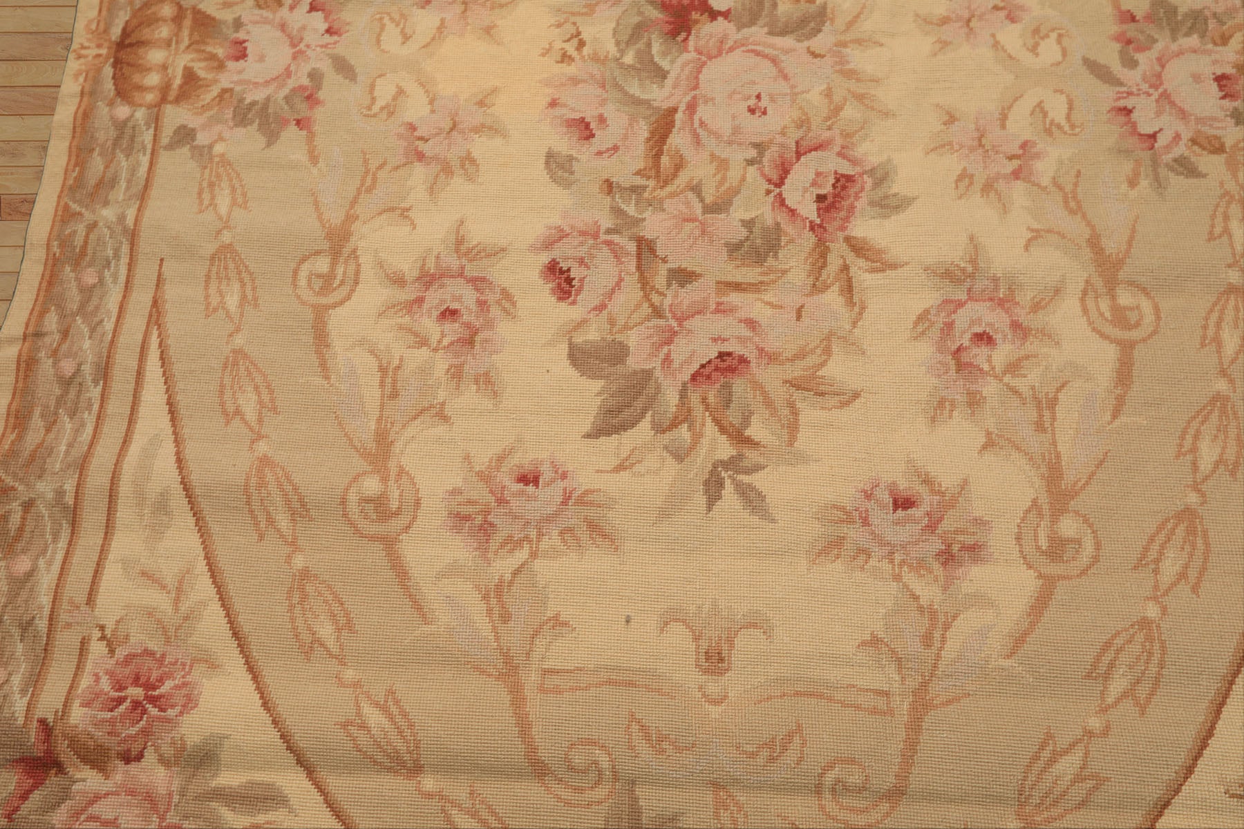 4x6 Beige, Brown, Tan Color Hand Woven French Needlepoint Wool Traditional Oriental Rug