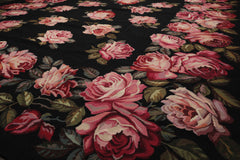 9x12 Black, Pink, Green Color Hand Woven French Aubusson Needlepoint  Wool Traditional Oriental Rug