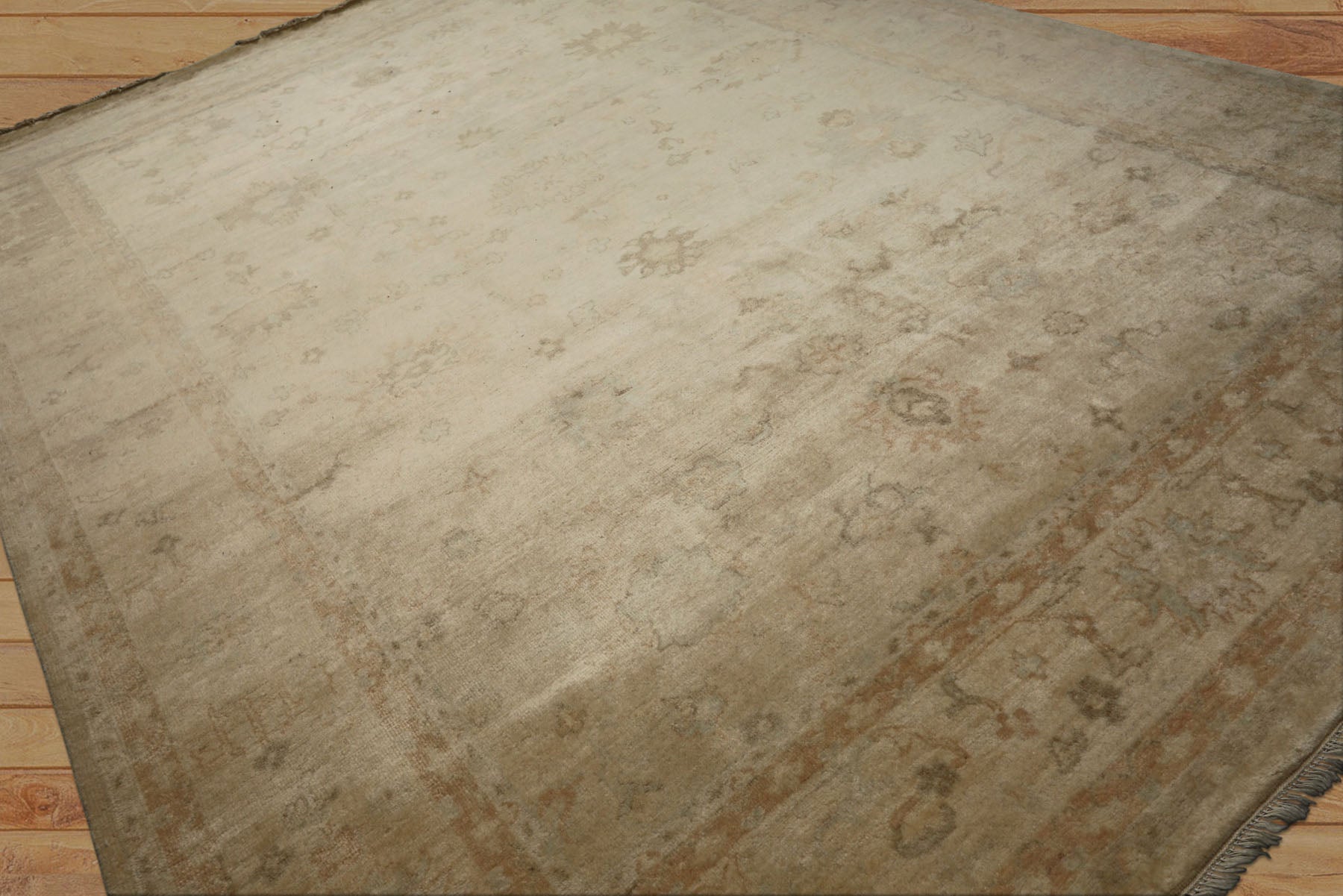 9x12 Beige, Tan, Gray Color Hand Knotted Oushak Wool Traditional Oriental Rug
