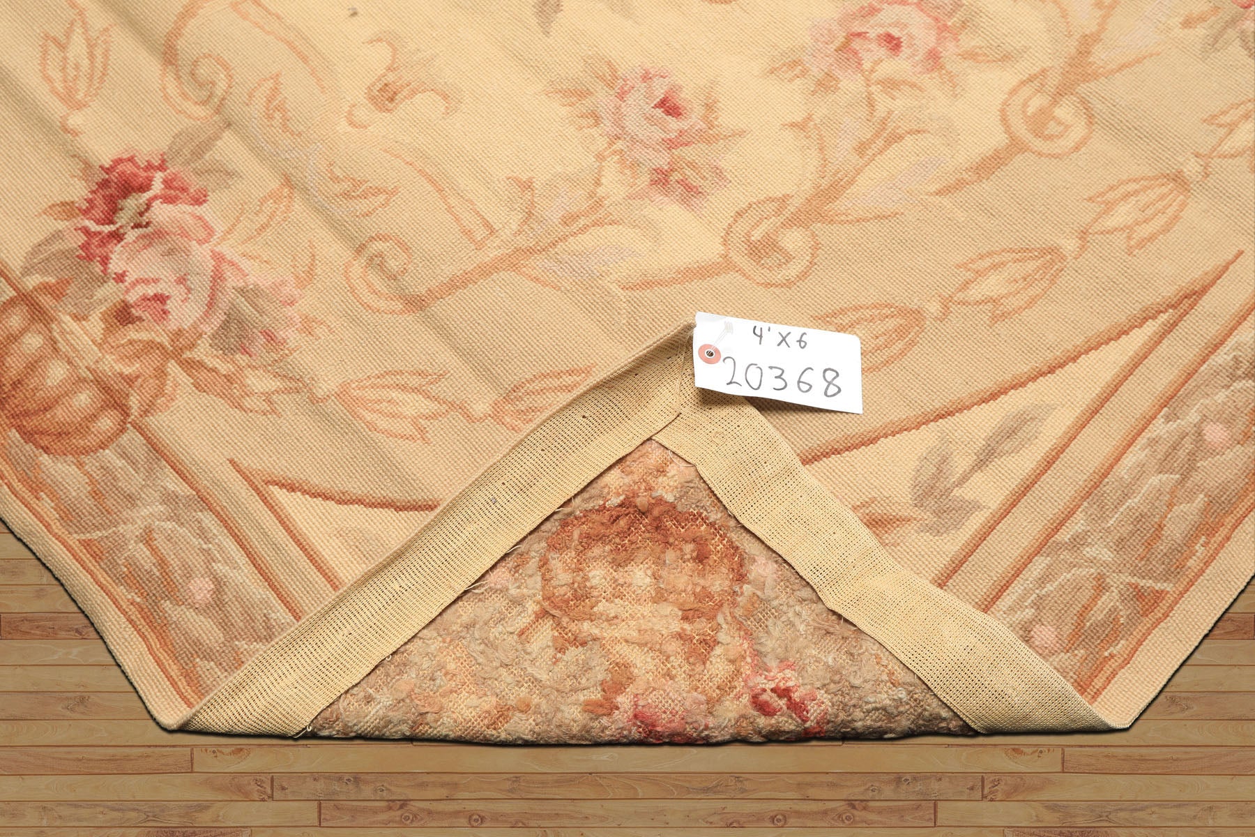 4x6 Beige, Brown, Tan Color Hand Woven French Needlepoint Wool Traditional Oriental Rug