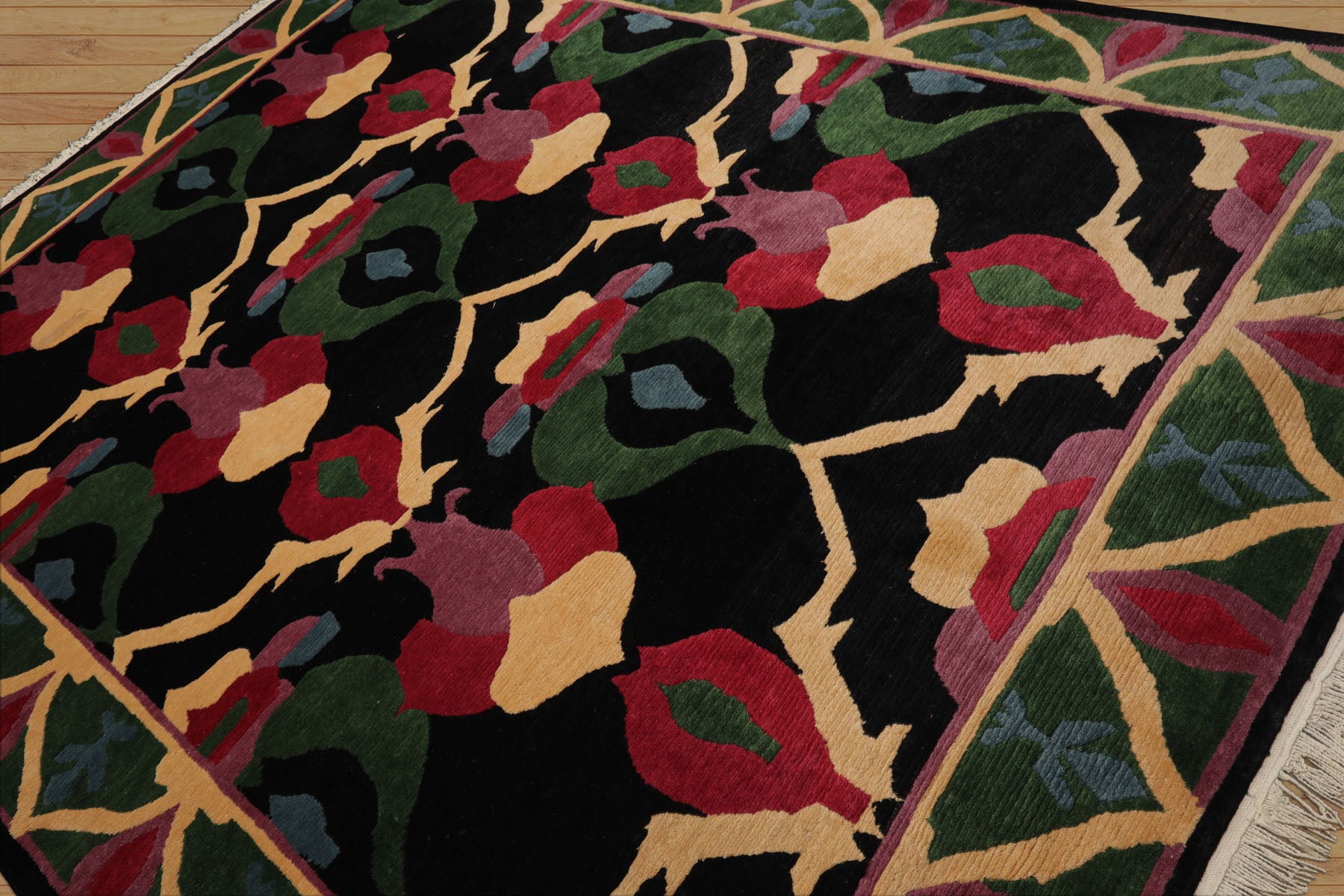 8x10 Black, Green, Lavender Color Hand Knotted Tibetan Wool Arts & Crafts Oriental Rug