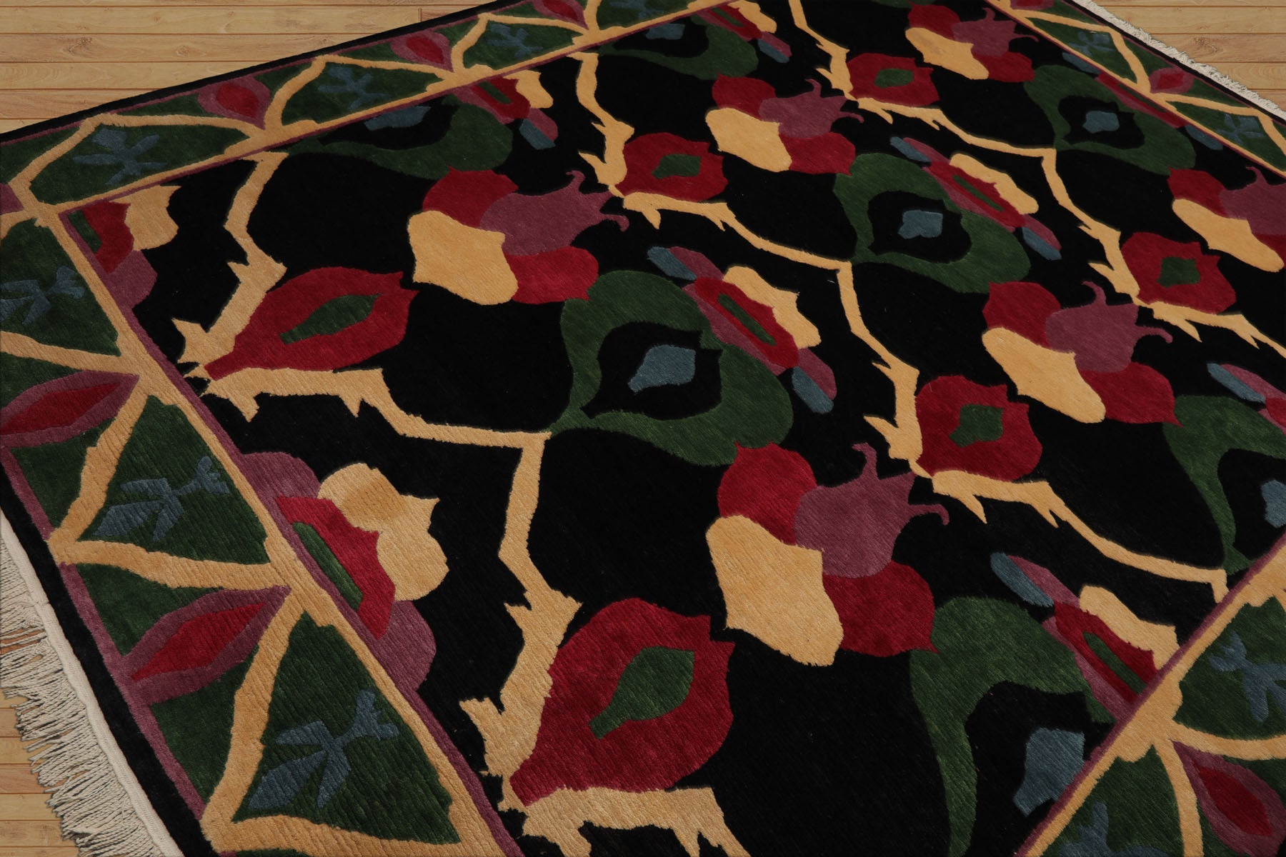 8x10 Black, Green, Lavender Color Hand Knotted Tibetan Wool Arts & Crafts Oriental Rug