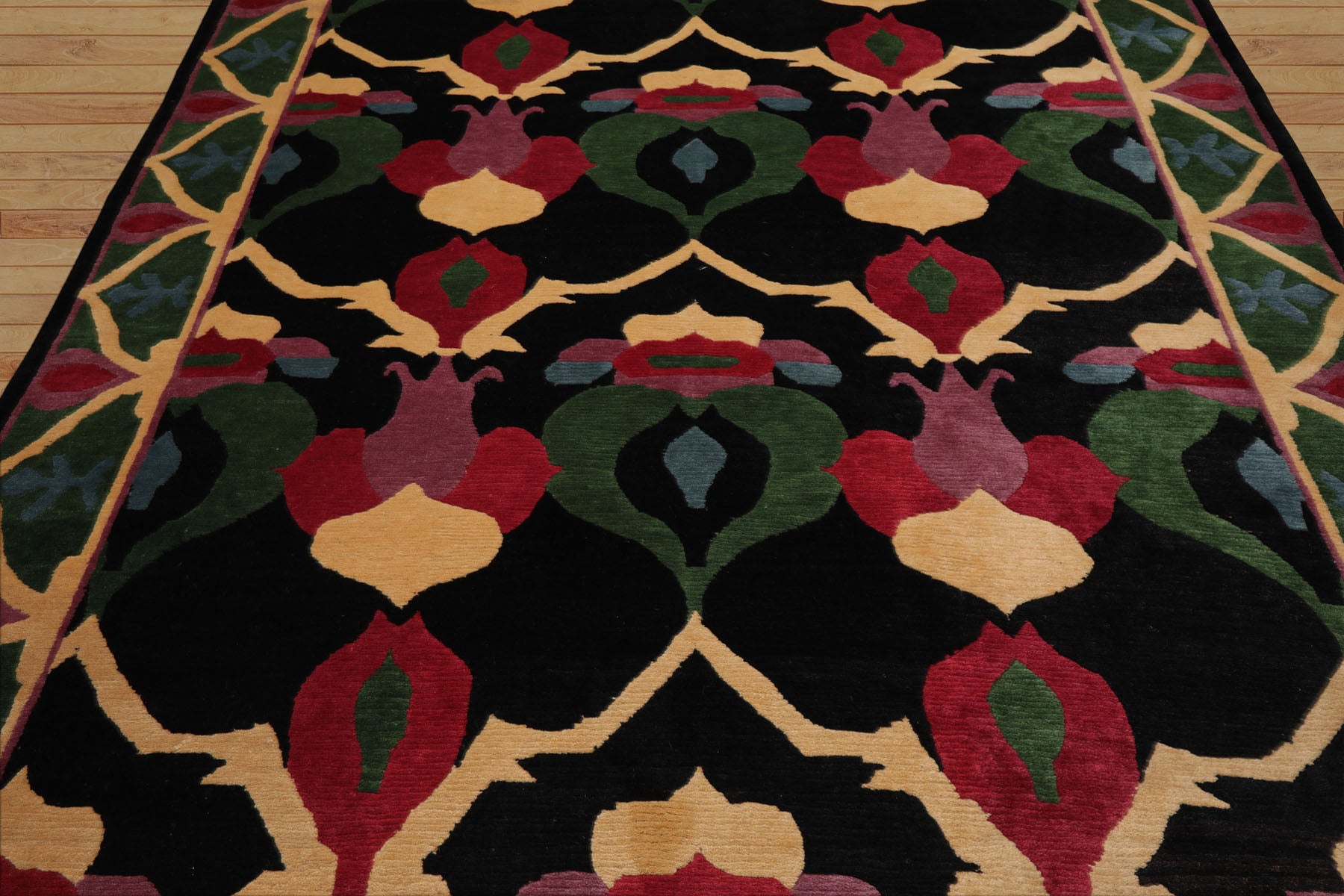 8x10 Black, Green, Lavender Color Hand Knotted Tibetan Wool Arts & Crafts Oriental Rug