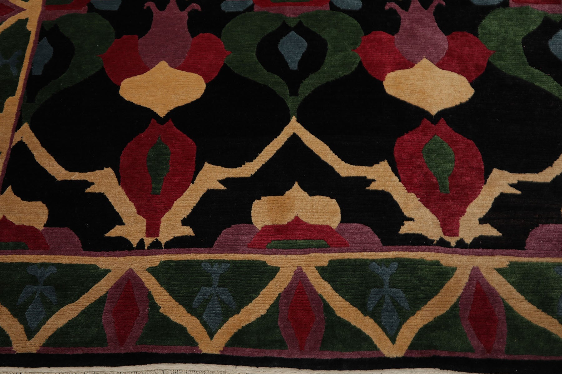 8x10 Black, Green, Lavender Color Hand Knotted Tibetan Wool Arts & Crafts Oriental Rug