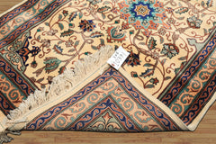 3x5 Ivory, Navy, Turquoise Color Hand Knotted French Aubusson Savonerrie Wool Traditional Oriental Rug