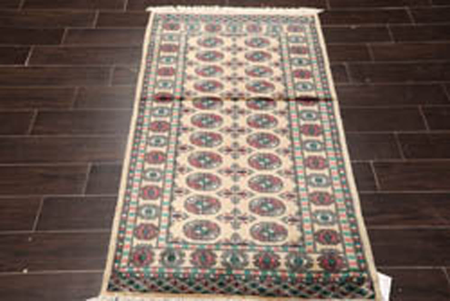 3x5 Beige, Turquoise, Rose Color Hand Knotted All-Over 100% Wool Traditional Oriental Rug