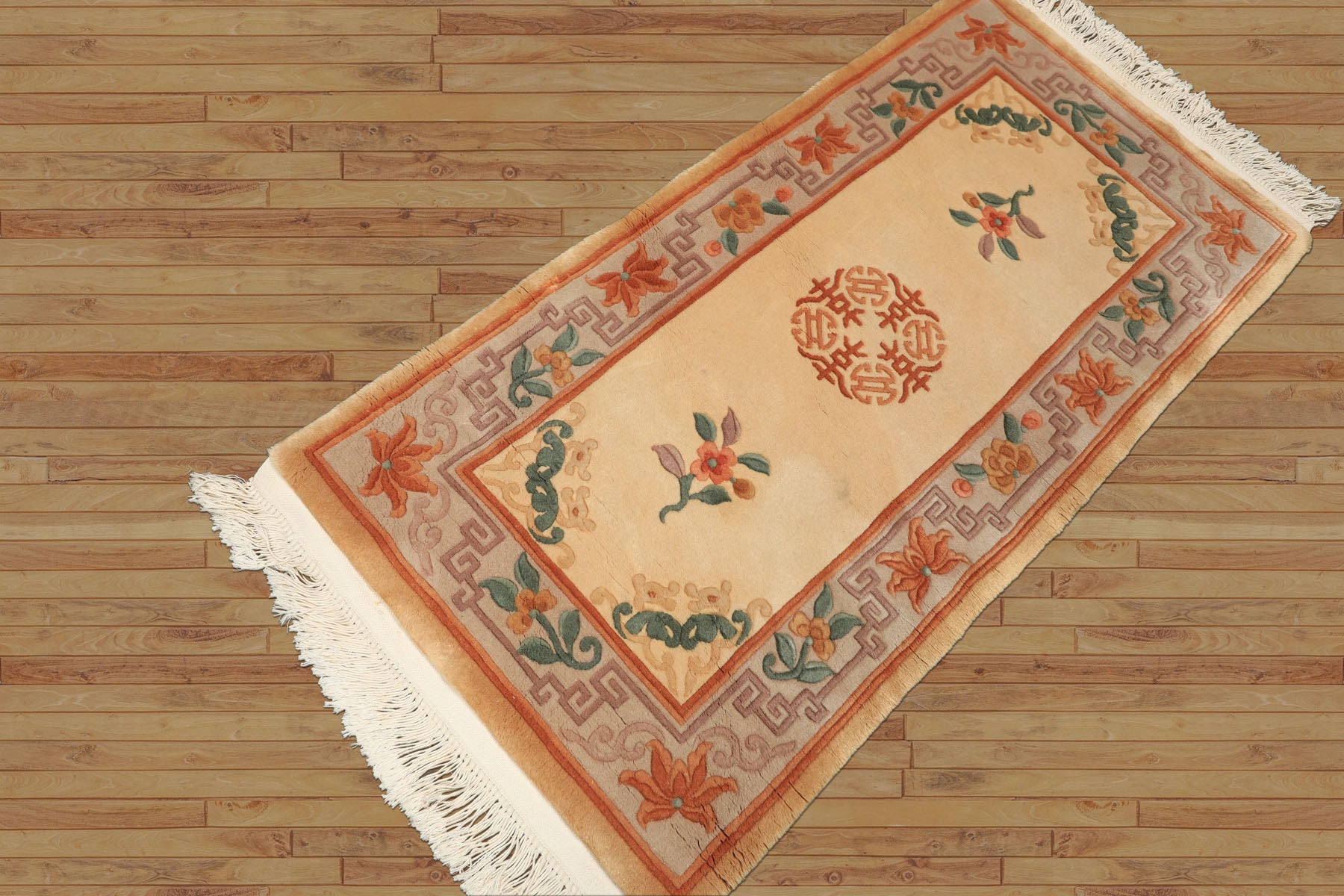 2x4 Ivory, Taupe, Brown Color Hand Knotted Chinese Art Deco Wool Traditional Oriental Rug