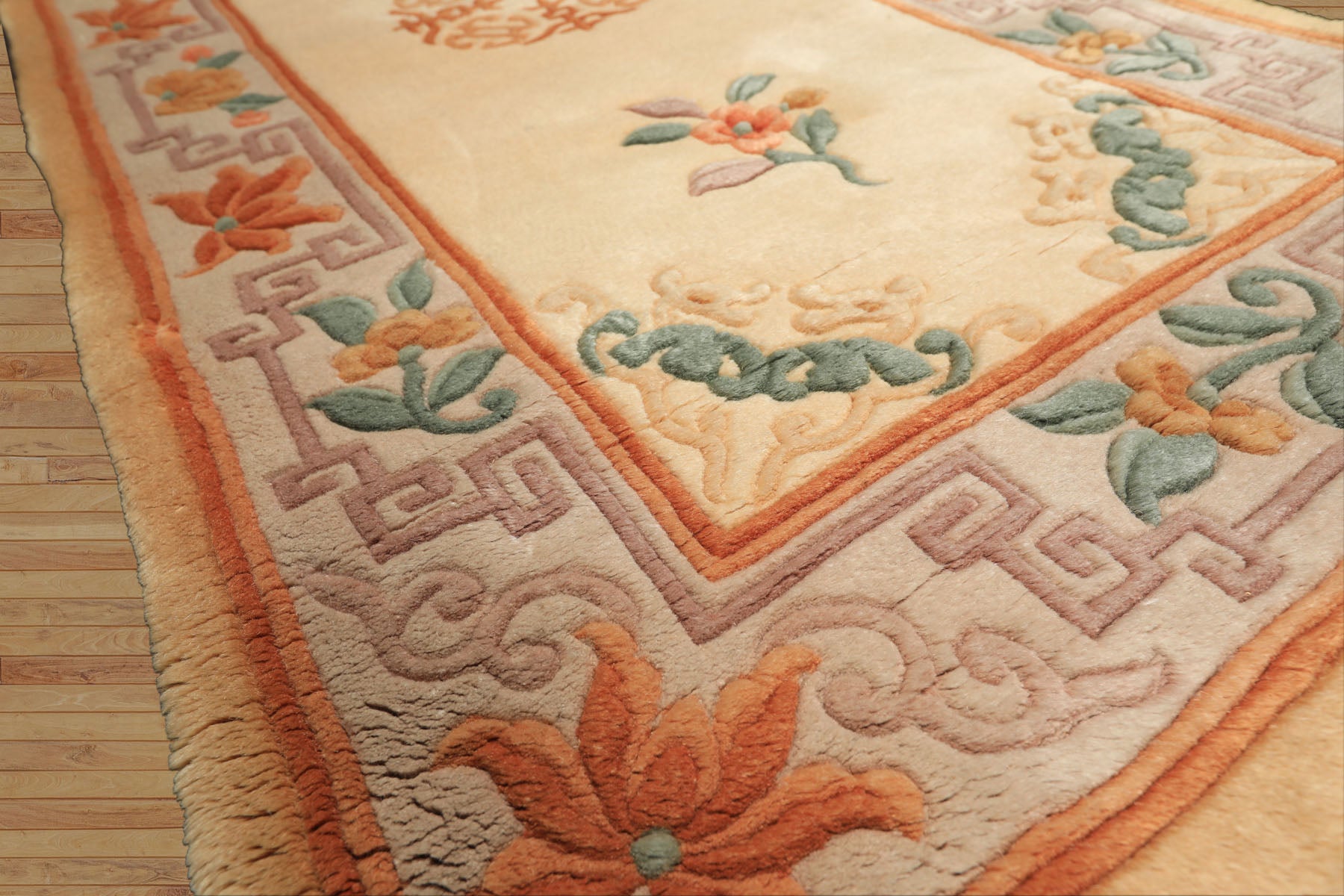 2x4 Ivory, Taupe, Brown Color Hand Knotted Chinese Art Deco Wool Traditional Oriental Rug