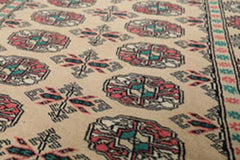 3x5 Beige, Turquoise, Rose Color Hand Knotted All-Over 100% Wool Traditional Oriental Rug