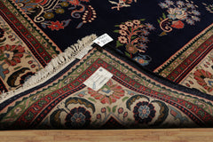 8x10 Navy, Ivory, Green Color Hand Knotted Sarouk New Zealand Wool Traditional Oriental Rug