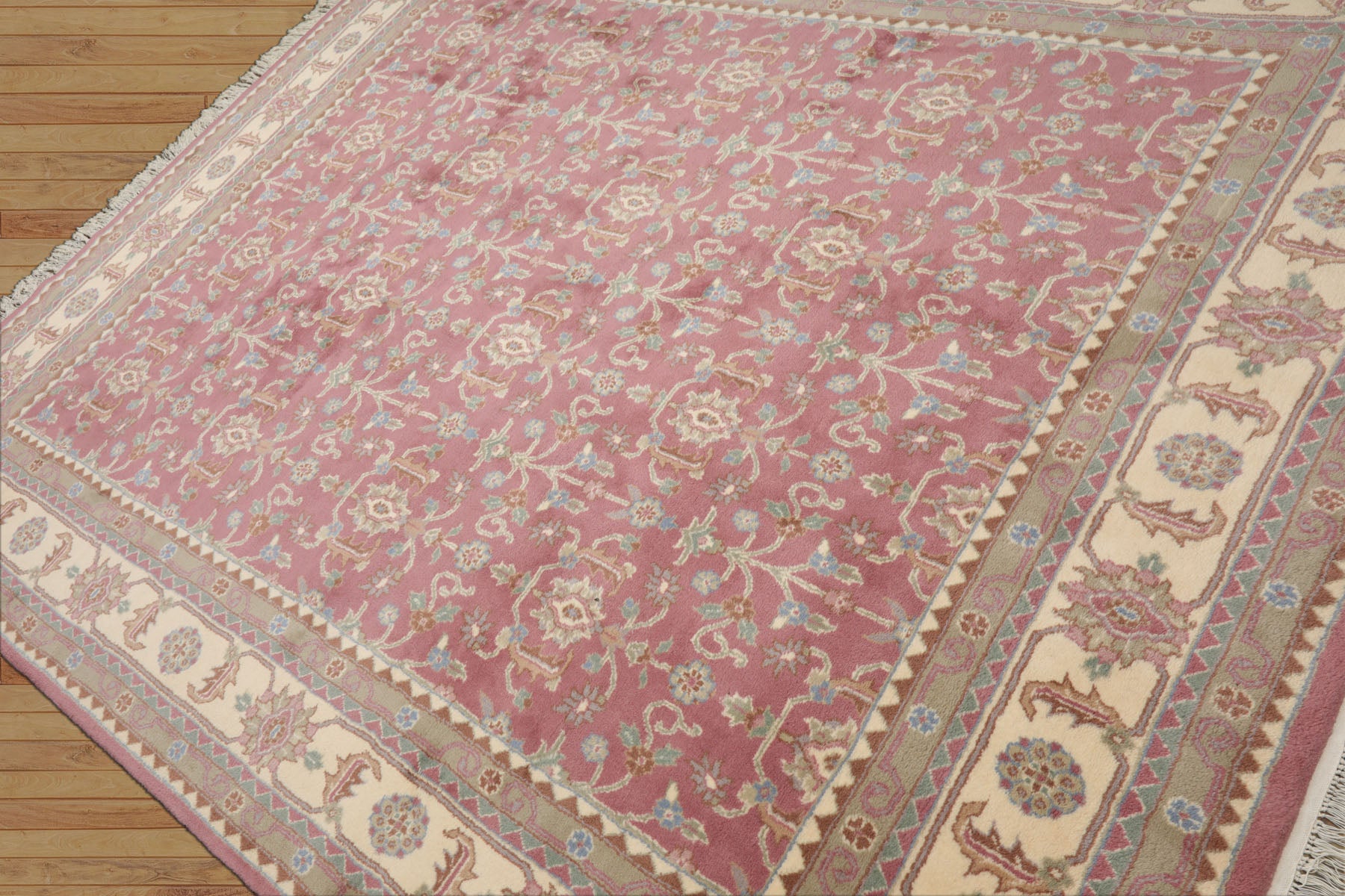 8x10 Faded Plum, Ivory, Sage Color Hand Knotted Agra New Zealand Wool Traditional Oriental Rug