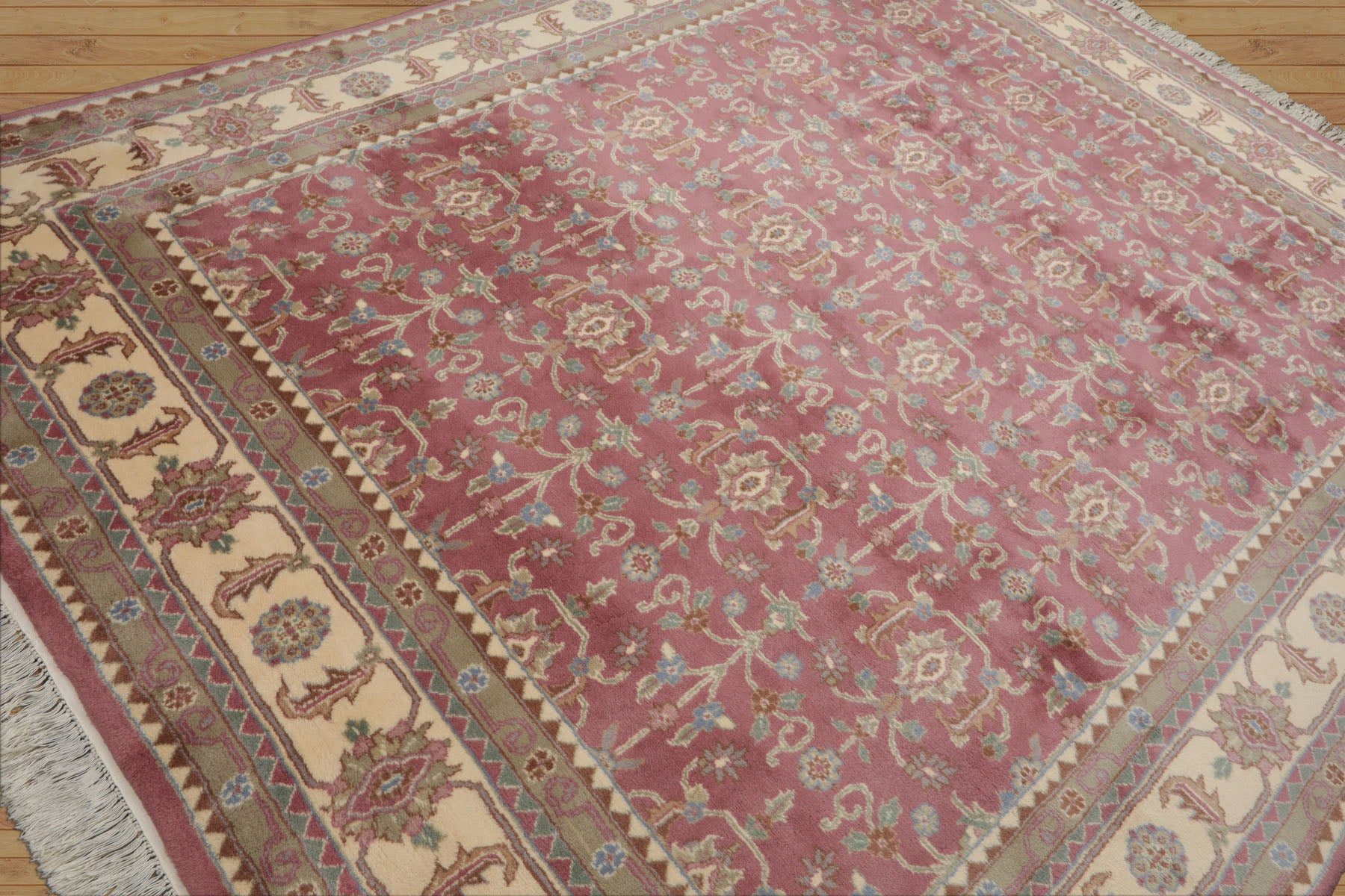 8x10 Faded Plum, Ivory, Sage Color Hand Knotted Agra New Zealand Wool Traditional Oriental Rug