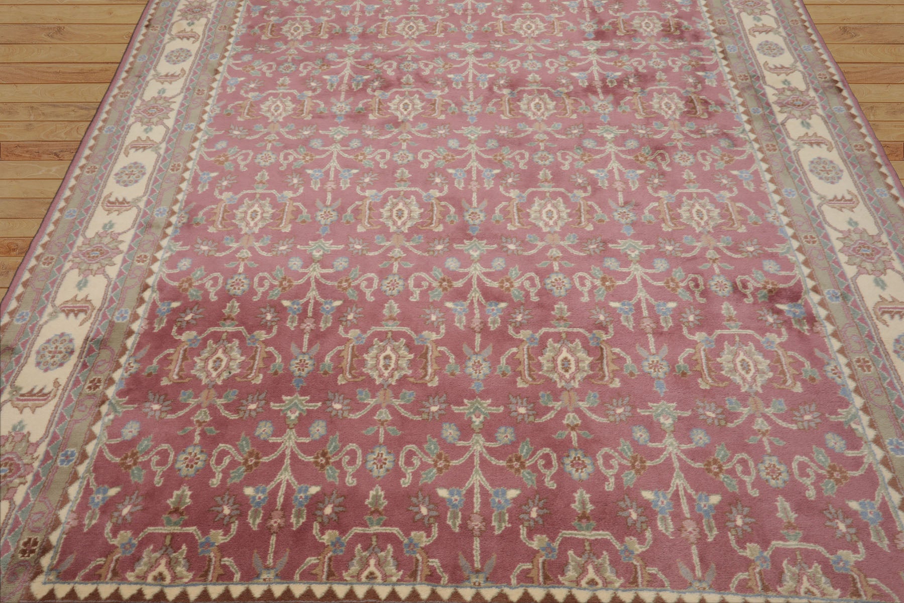 8x10 Faded Plum, Ivory, Sage Color Hand Knotted Agra New Zealand Wool Traditional Oriental Rug