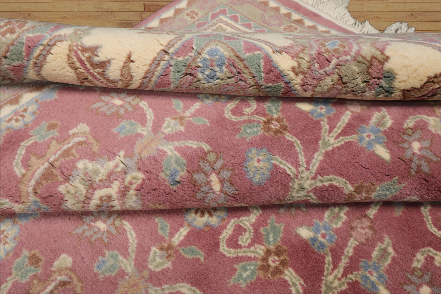 8x10 Faded Plum, Ivory, Sage Color Hand Knotted Agra New Zealand Wool Traditional Oriental Rug