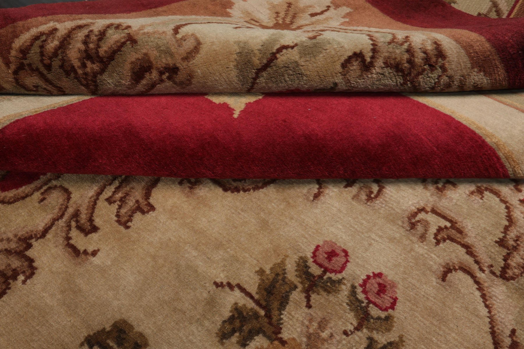 8x10 Crimson, Green, Tan Color Hand Knotted French Aubusson Savonnerie Wool Traditional Oriental Rug