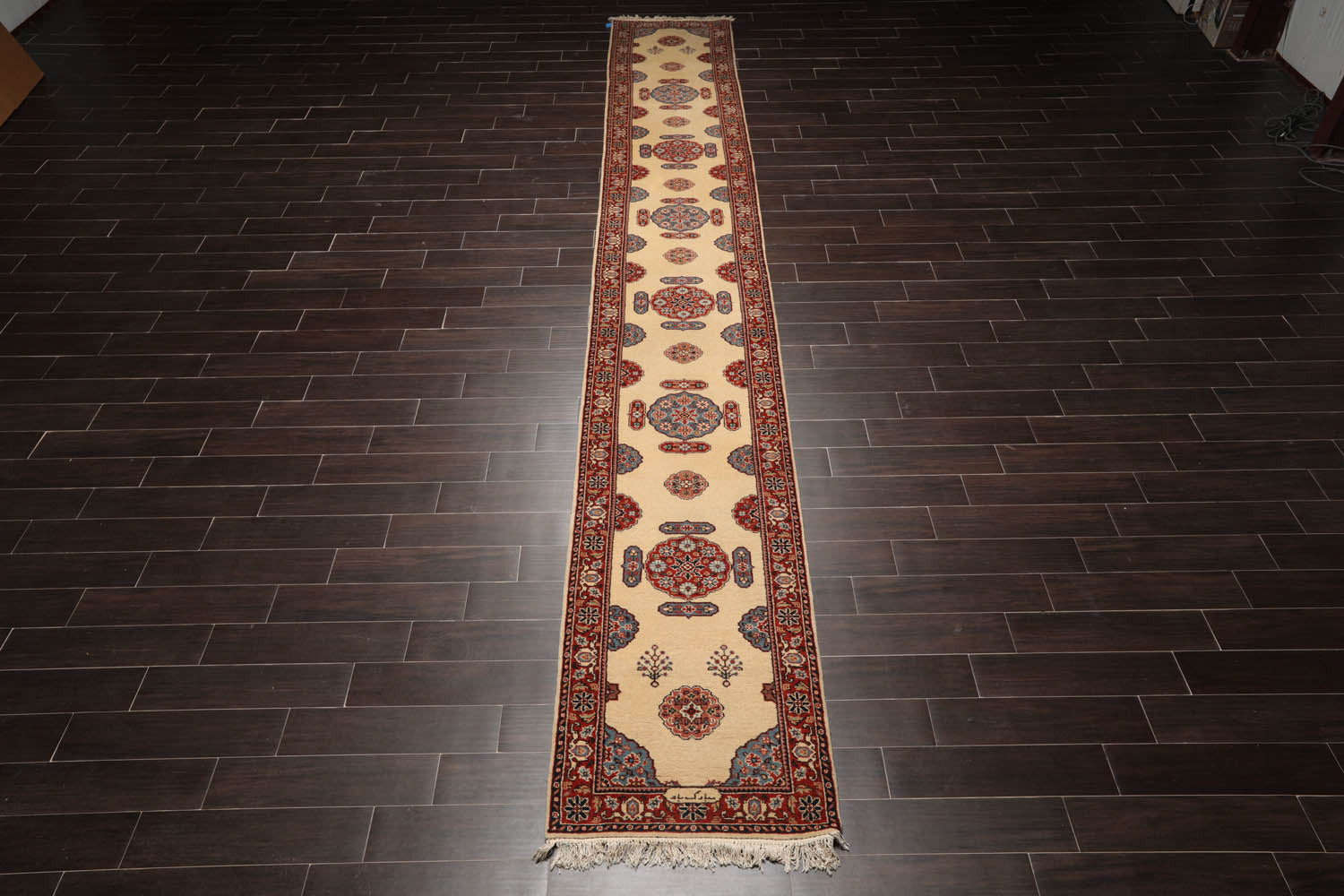 Palace Ivory, Burnt Orange, Blue Color Hand Knotted All-Over 100% Wool Traditional Oriental Rug