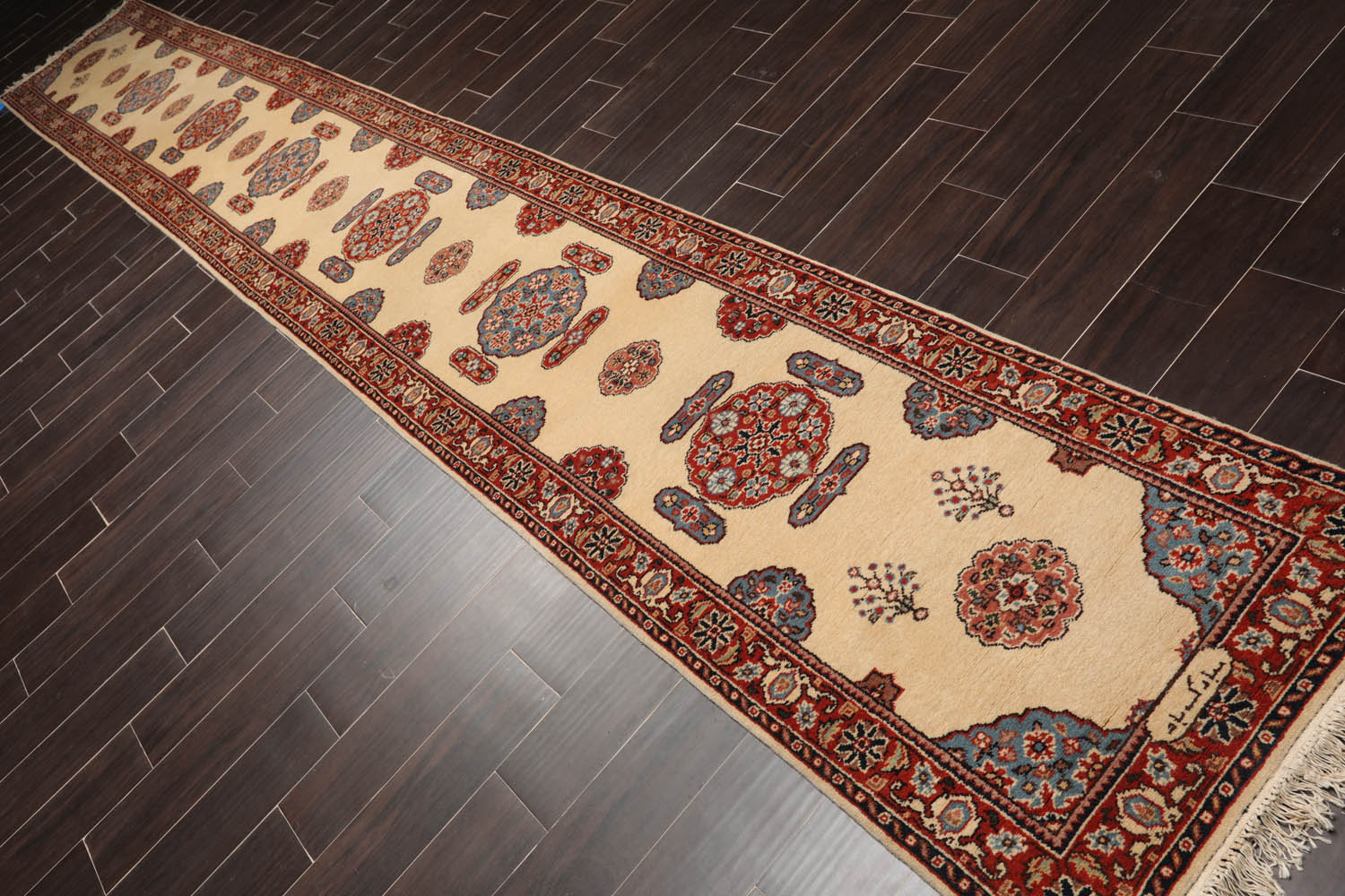 Palace Ivory, Burnt Orange, Blue Color Hand Knotted All-Over 100% Wool Traditional Oriental Rug