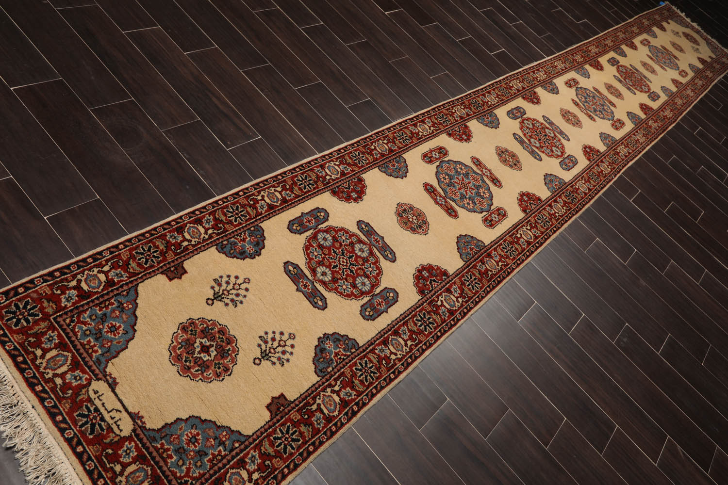 Palace Ivory, Burnt Orange, Blue Color Hand Knotted All-Over 100% Wool Traditional Oriental Rug