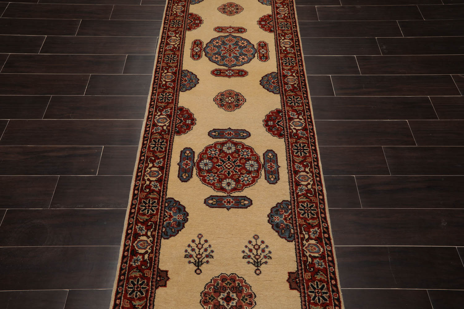 Palace Ivory, Burnt Orange, Blue Color Hand Knotted All-Over 100% Wool Traditional Oriental Rug