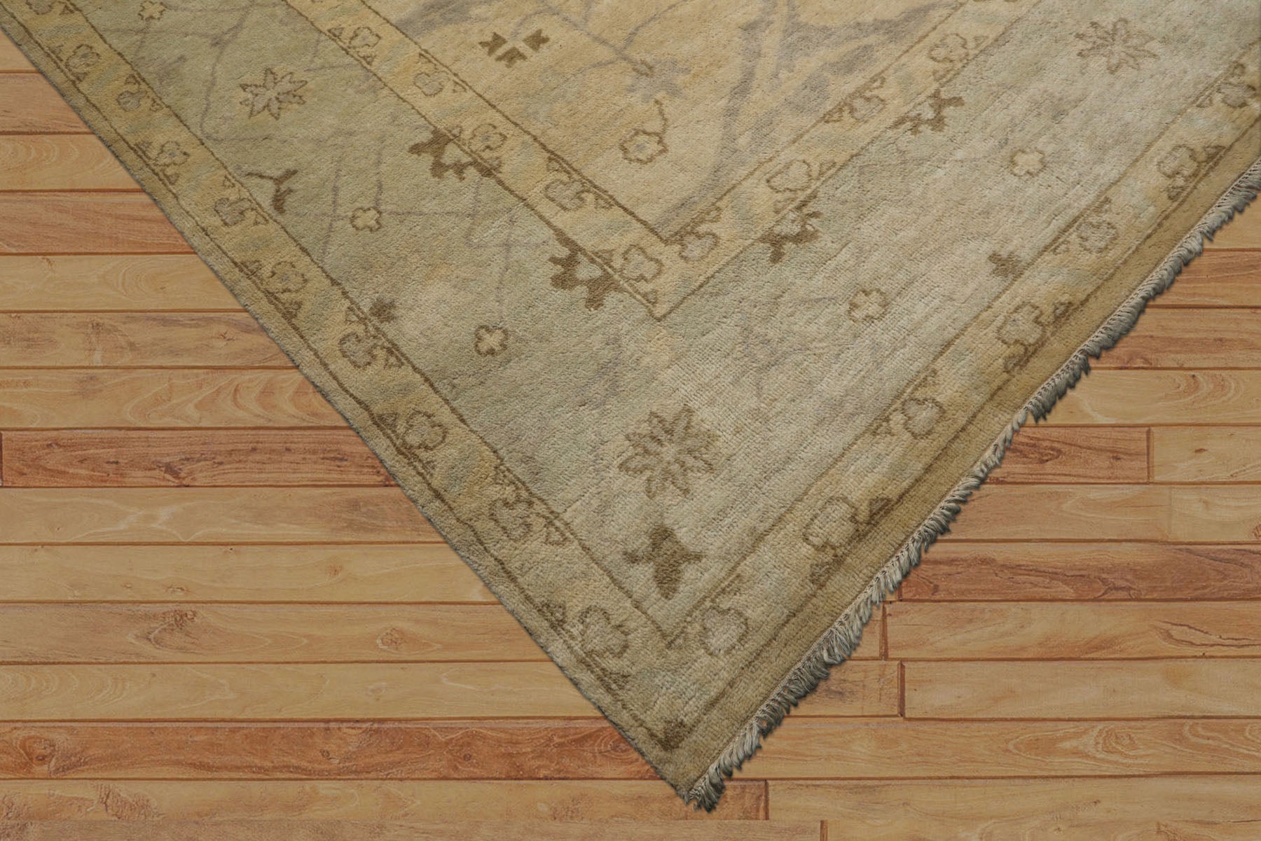 9x12 Beige, Seafoam, Brown Color Hand Knotted Oushak Wool Transitional Oriental Rug
