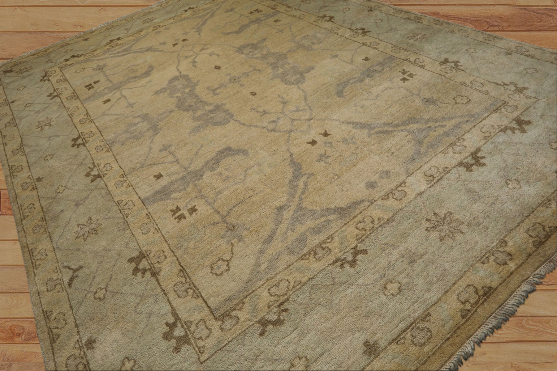 9x12 Beige, Seafoam, Brown Color Hand Knotted Oushak Wool Transitional Oriental Rug