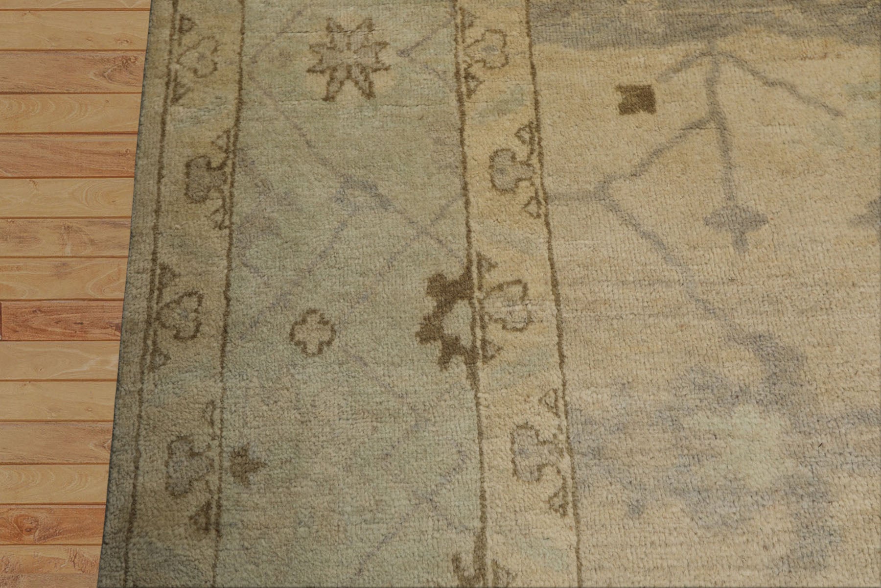 9x12 Beige, Seafoam, Brown Color Hand Knotted Oushak Wool Transitional Oriental Rug