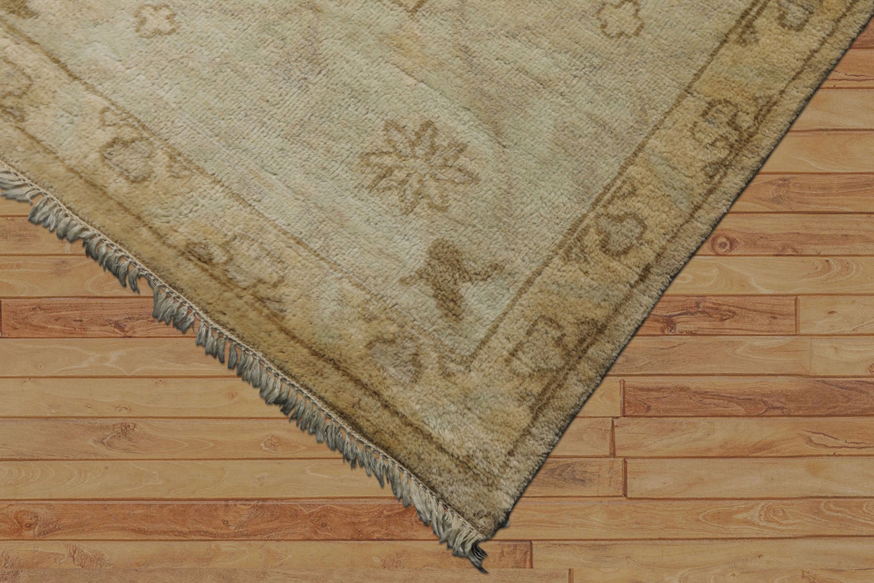 9x12 Beige, Seafoam, Brown Color Hand Knotted Oushak Wool Transitional Oriental Rug