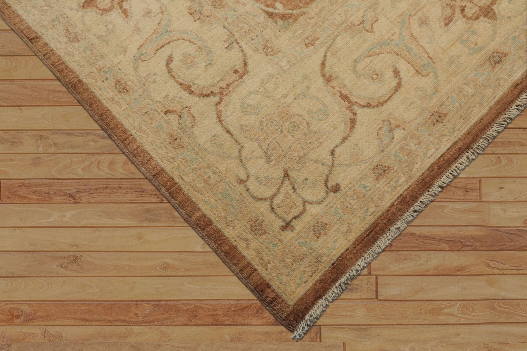9x12 Brown, Beige, Aqua Color Hand Knotted Peshawar Wool Transitional Oriental Rug