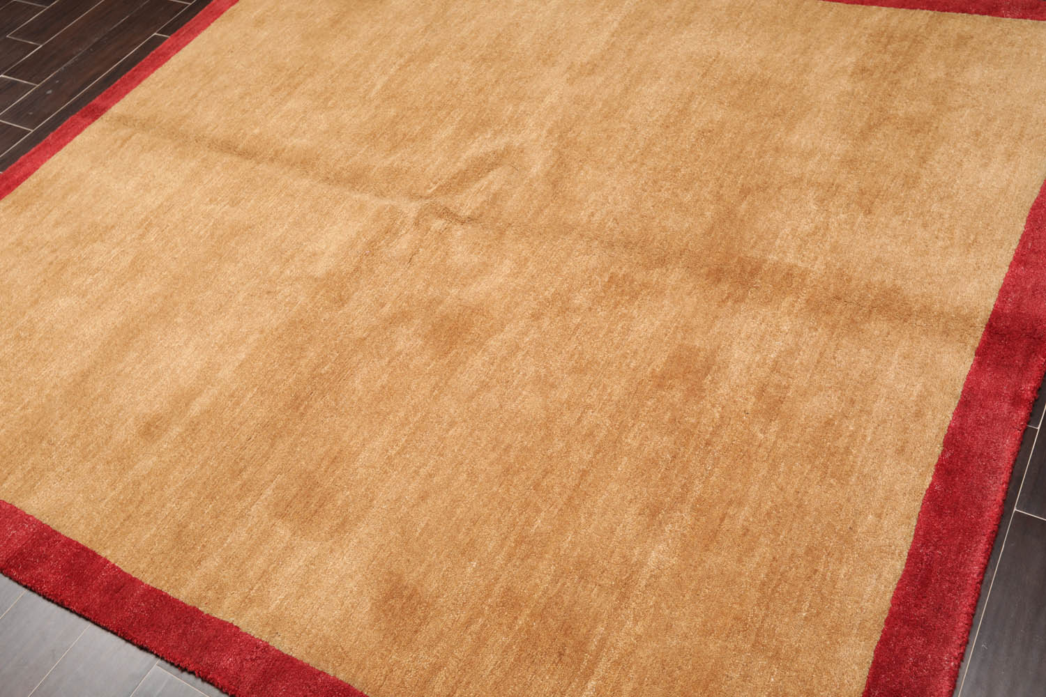 Square Gold, Red, Color Hand Knotted All-Over 100% Wool Modern Oriental Rug