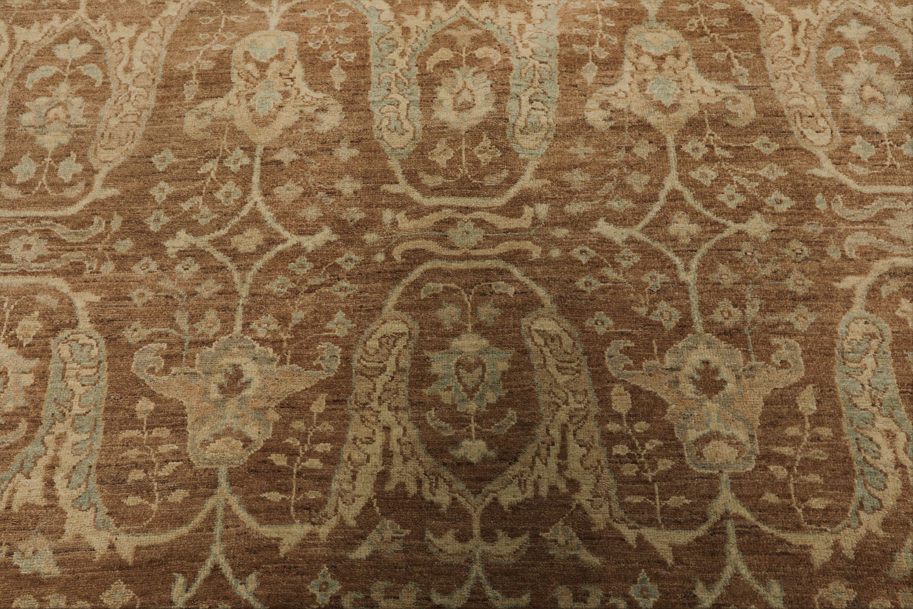 9x12 Brown, Beige, Aqua Color Hand Knotted Peshawar Wool Transitional Oriental Rug