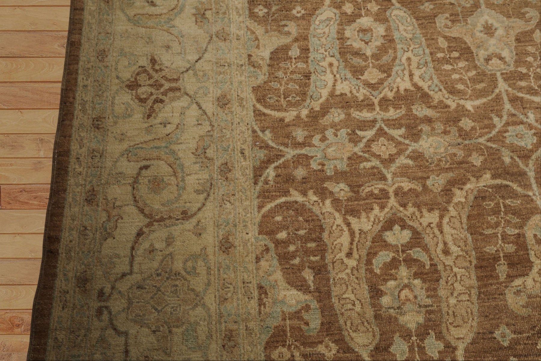 9x12 Brown, Beige, Aqua Color Hand Knotted Peshawar Wool Transitional Oriental Rug