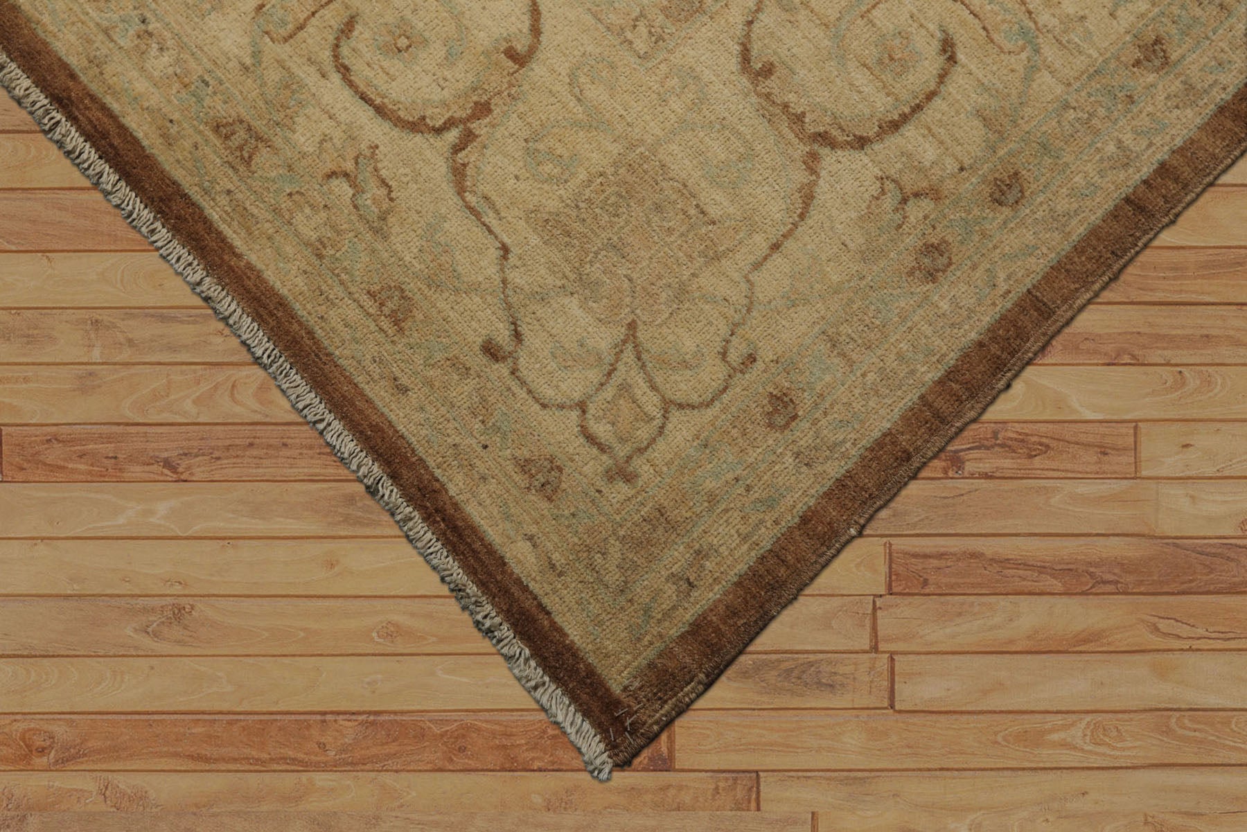 9x12 Brown, Beige, Aqua Color Hand Knotted Peshawar Wool Transitional Oriental Rug