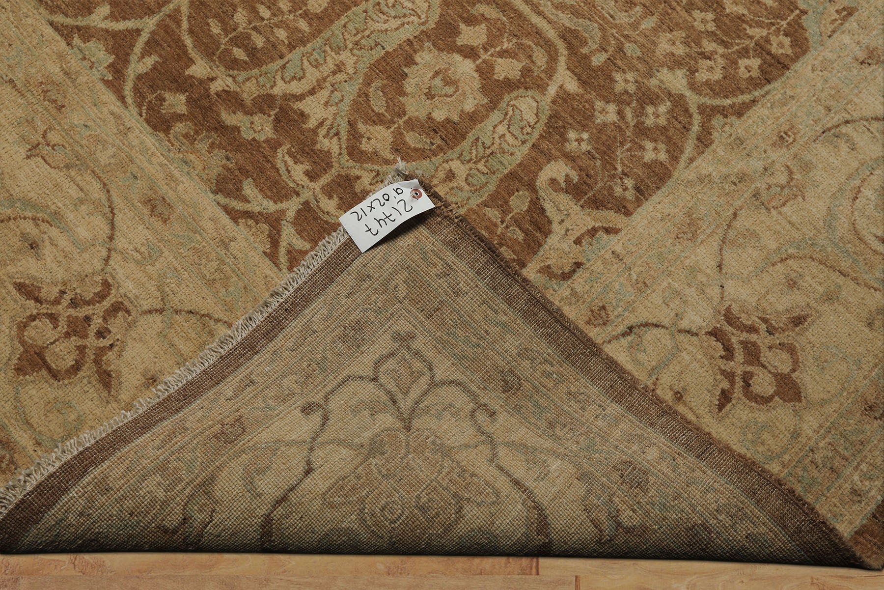 9x12 Brown, Beige, Aqua Color Hand Knotted Peshawar Wool Transitional Oriental Rug