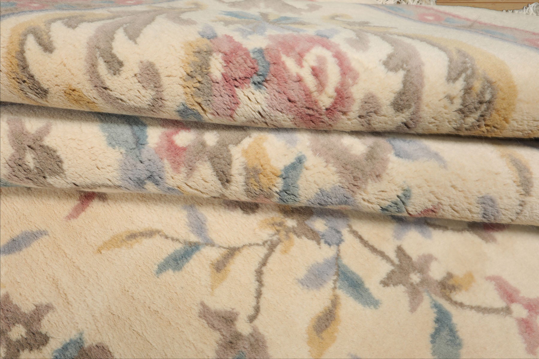9x12 Ivory, Taupe, Rose Color Hand Knotted Kashan Wool Traditional Oriental Rug