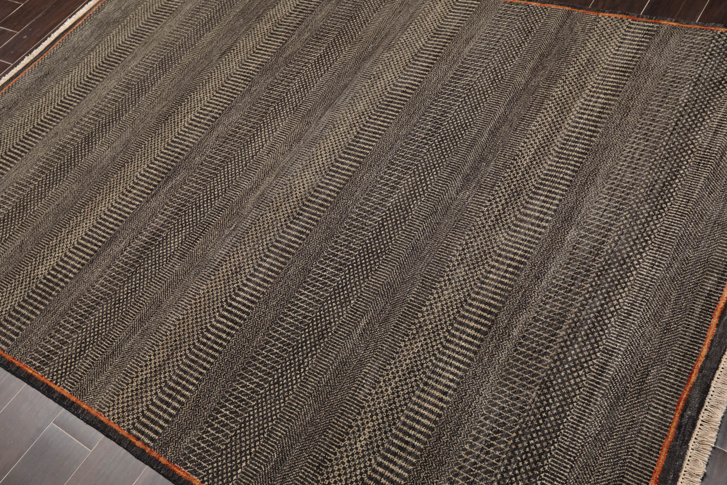 5x7 Charcoal, Olive, Orange Color Hand Knotted All-Over 100% Wool Traditional Oriental Rug