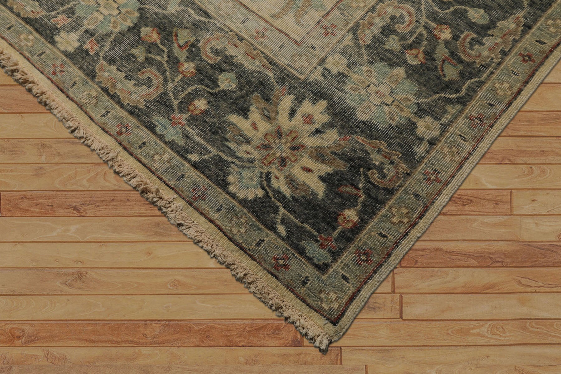 9x12 Beige, Gray, Aqua Color Hand Knotted  Wool Transitional Oriental Rug