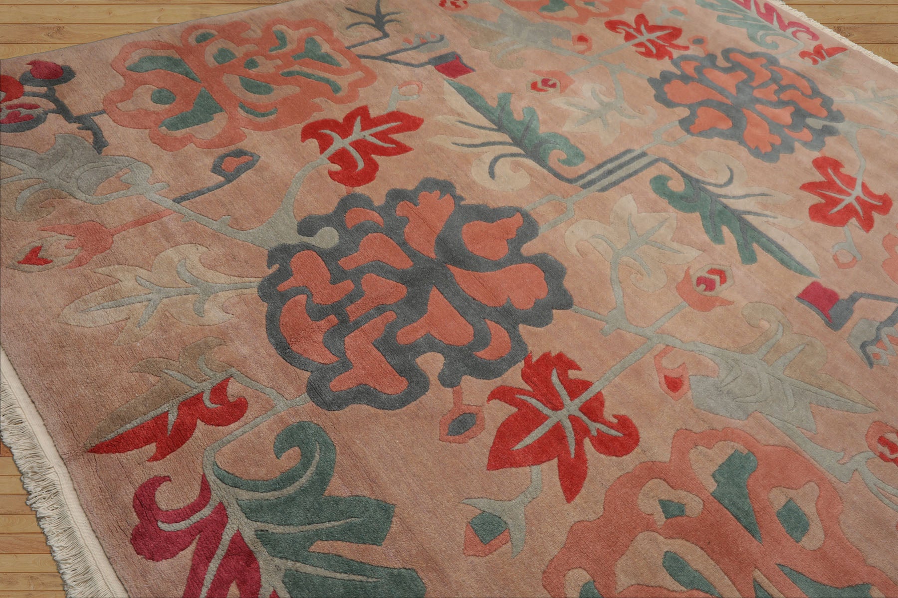 9x12 Beige, Peach, Rose Color Hand Knotted Tibetan Wool Art Deco Oriental Rug
