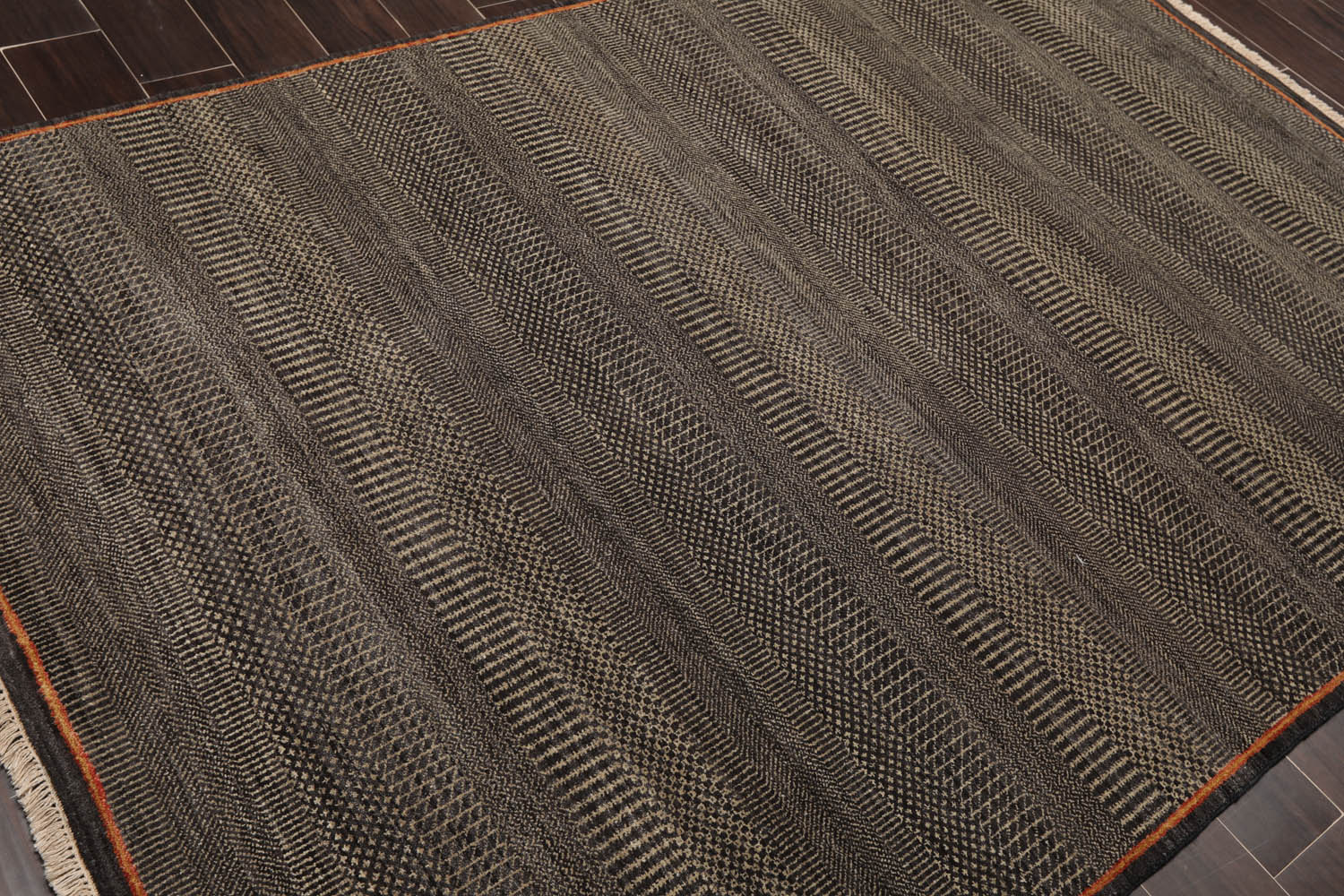 5x7 Charcoal, Olive, Orange Color Hand Knotted All-Over 100% Wool Traditional Oriental Rug