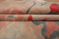 9x12 Beige, Peach, Rose Color Hand Knotted Tibetan Wool Art Deco Oriental Rug