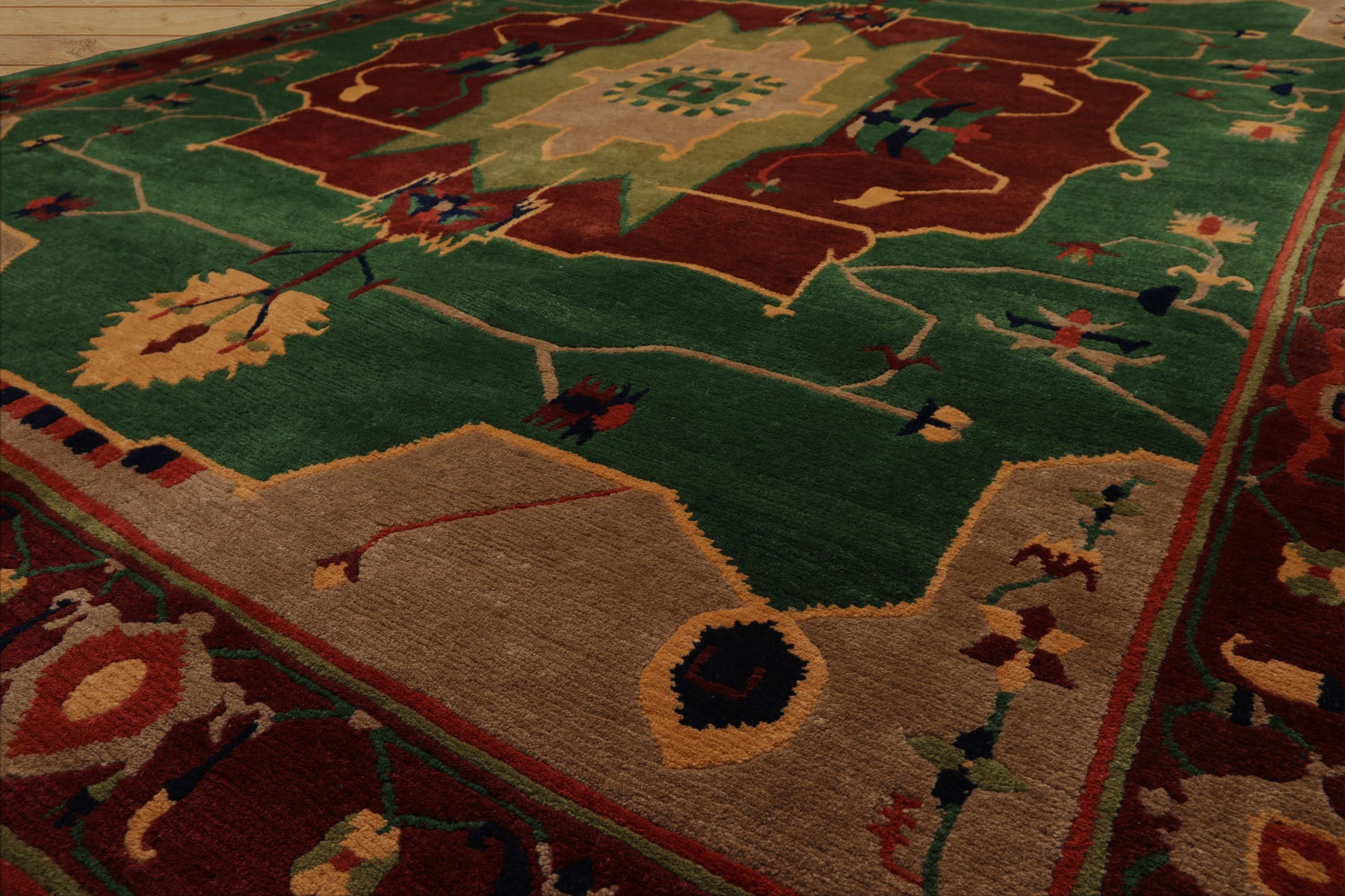 8x10 Green, Chocolate, Taupe Color Hand Knotted Tibetan Wool Arts & Crafts Oriental Rug