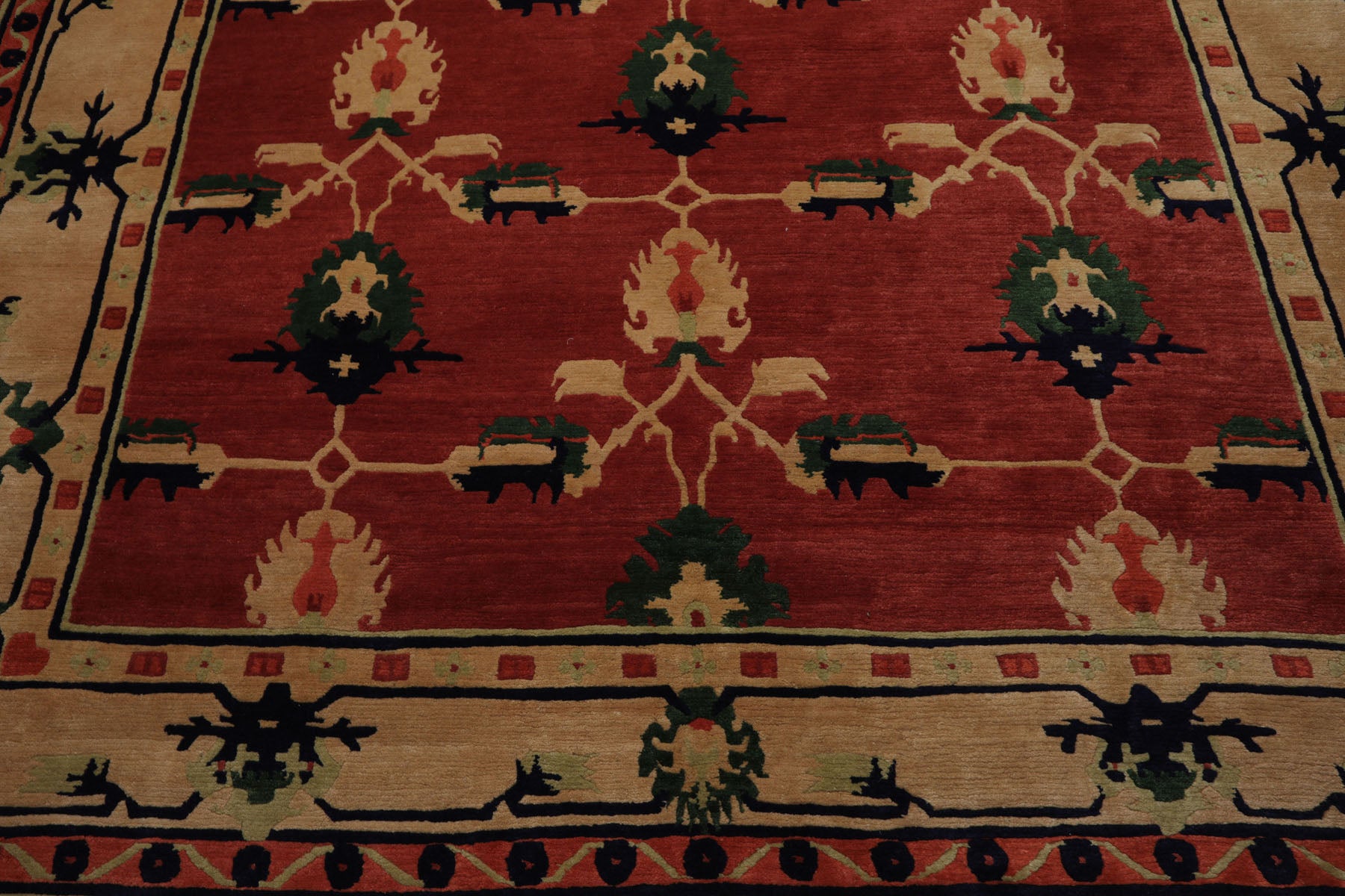 9x12 Teracotta, Light gold, Green Color Hand Knotted Tibetan Wool Arts & Crafts Oriental Rug