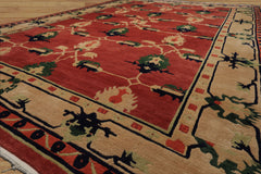 9x12 Teracotta, Light gold, Green Color Hand Knotted Tibetan Wool Arts & Crafts Oriental Rug