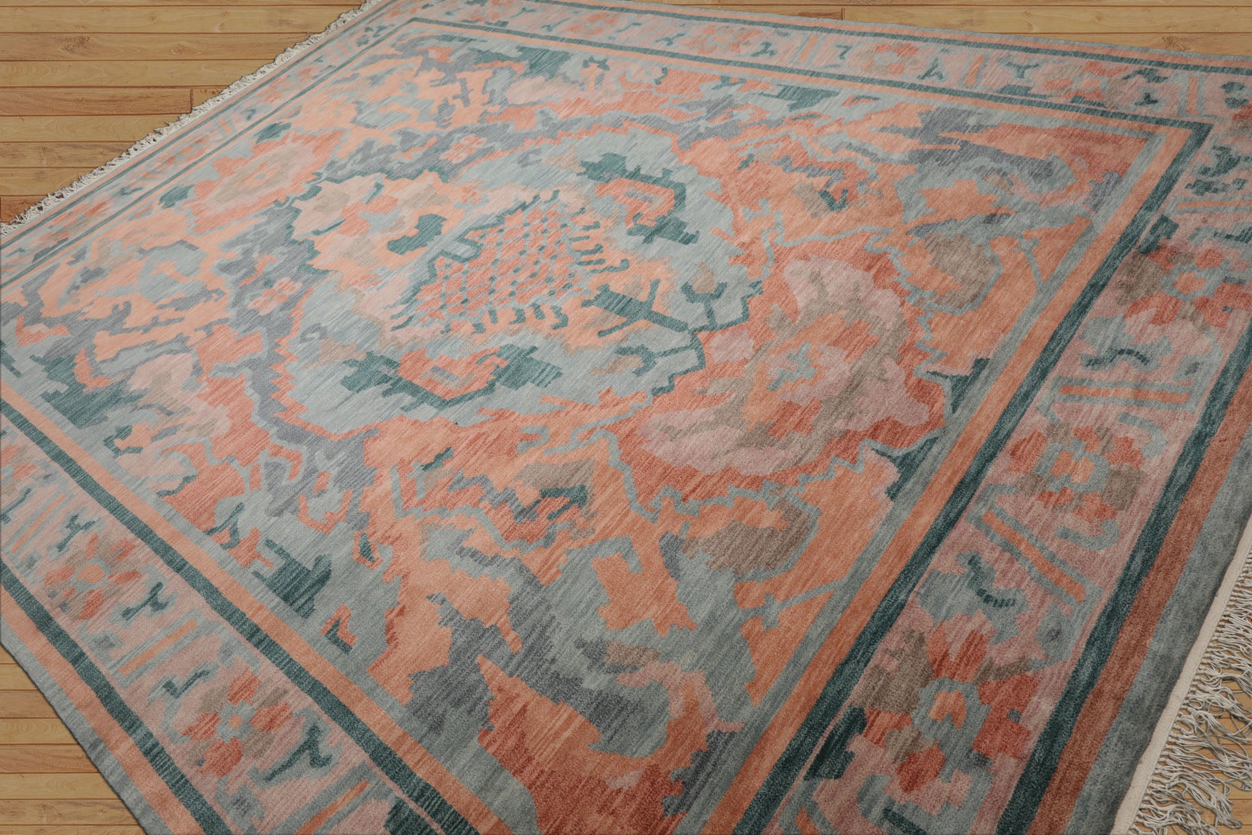 9x12 Aqua, Peach, Blue Color Hand Knotted Tibetan Wool Modern & Contemporary Oriental Rug