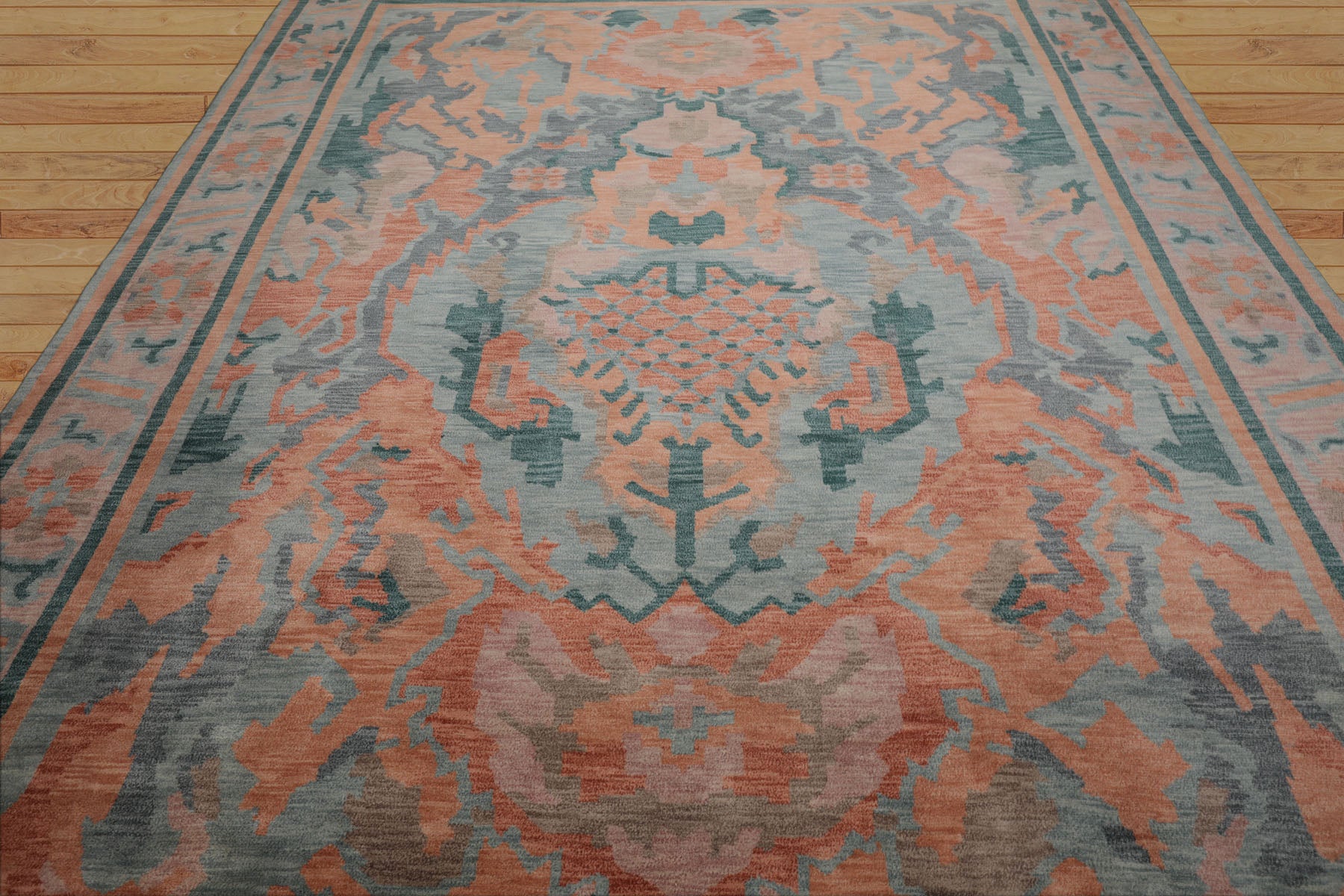 9x12 Aqua, Peach, Blue Color Hand Knotted Tibetan Wool Modern & Contemporary Oriental Rug